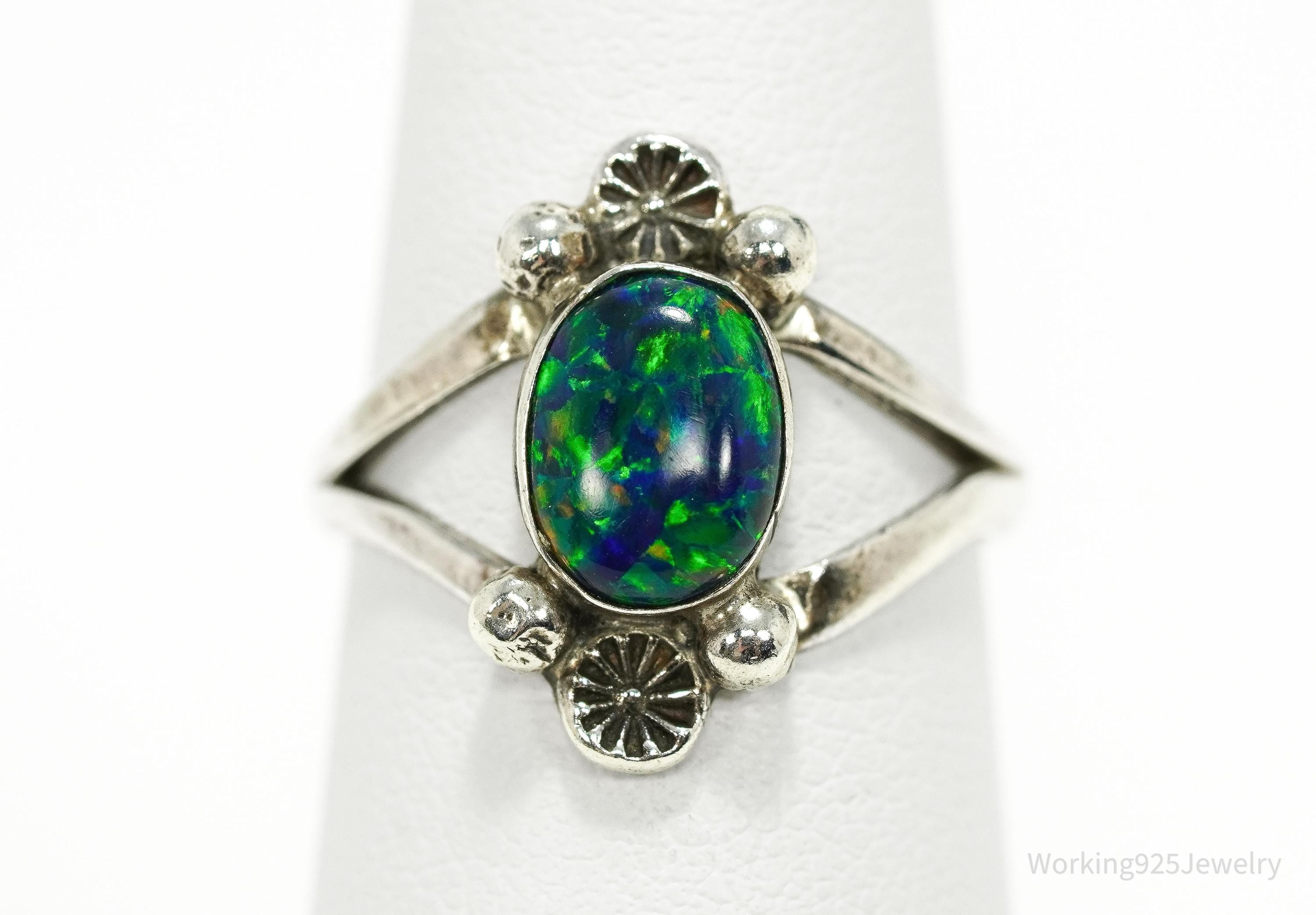 Vintage Native American Opal Sterling Silver Ring - Size 6.75
