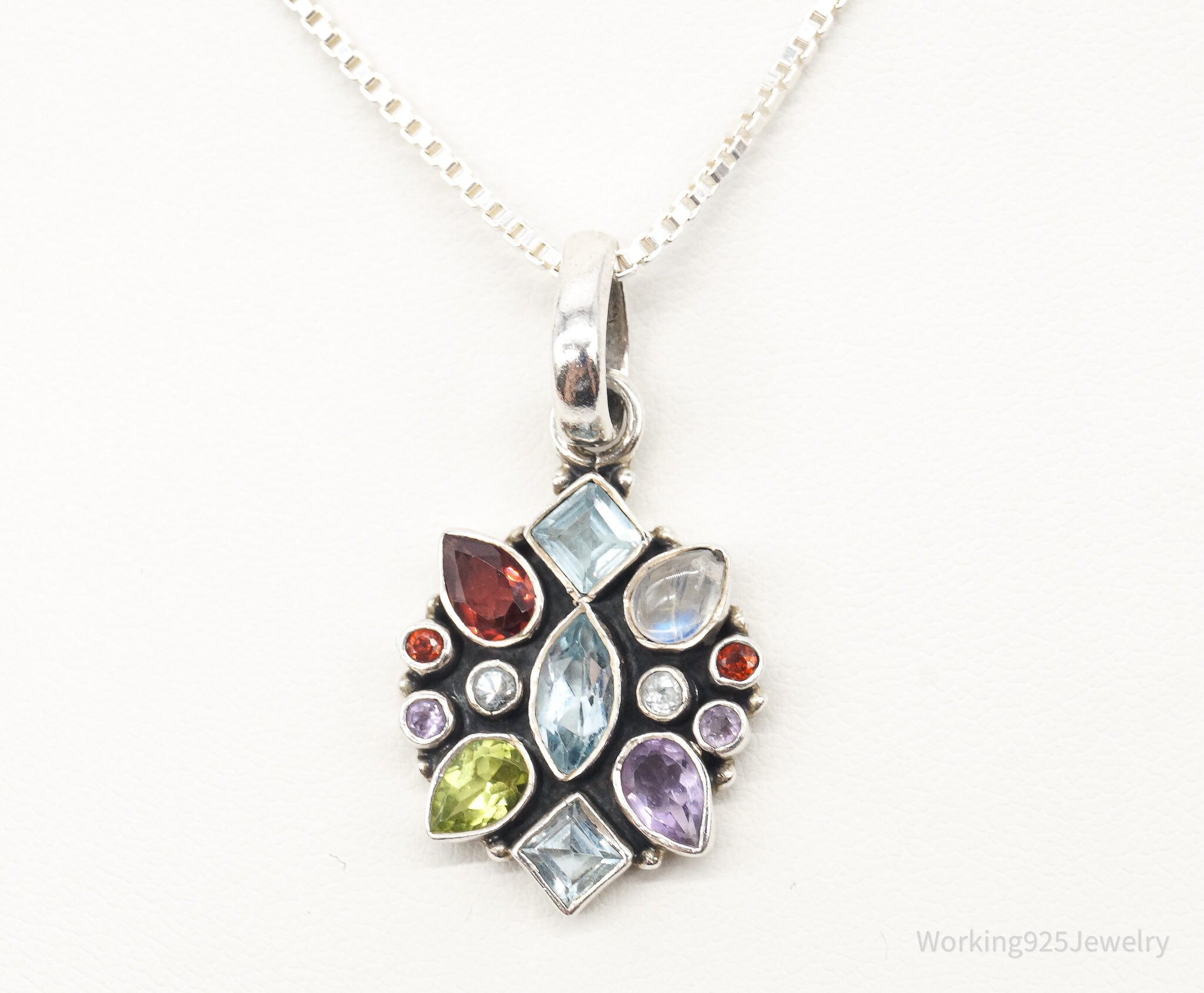 Vintage Multi Gemstone Sterling Silver Necklace