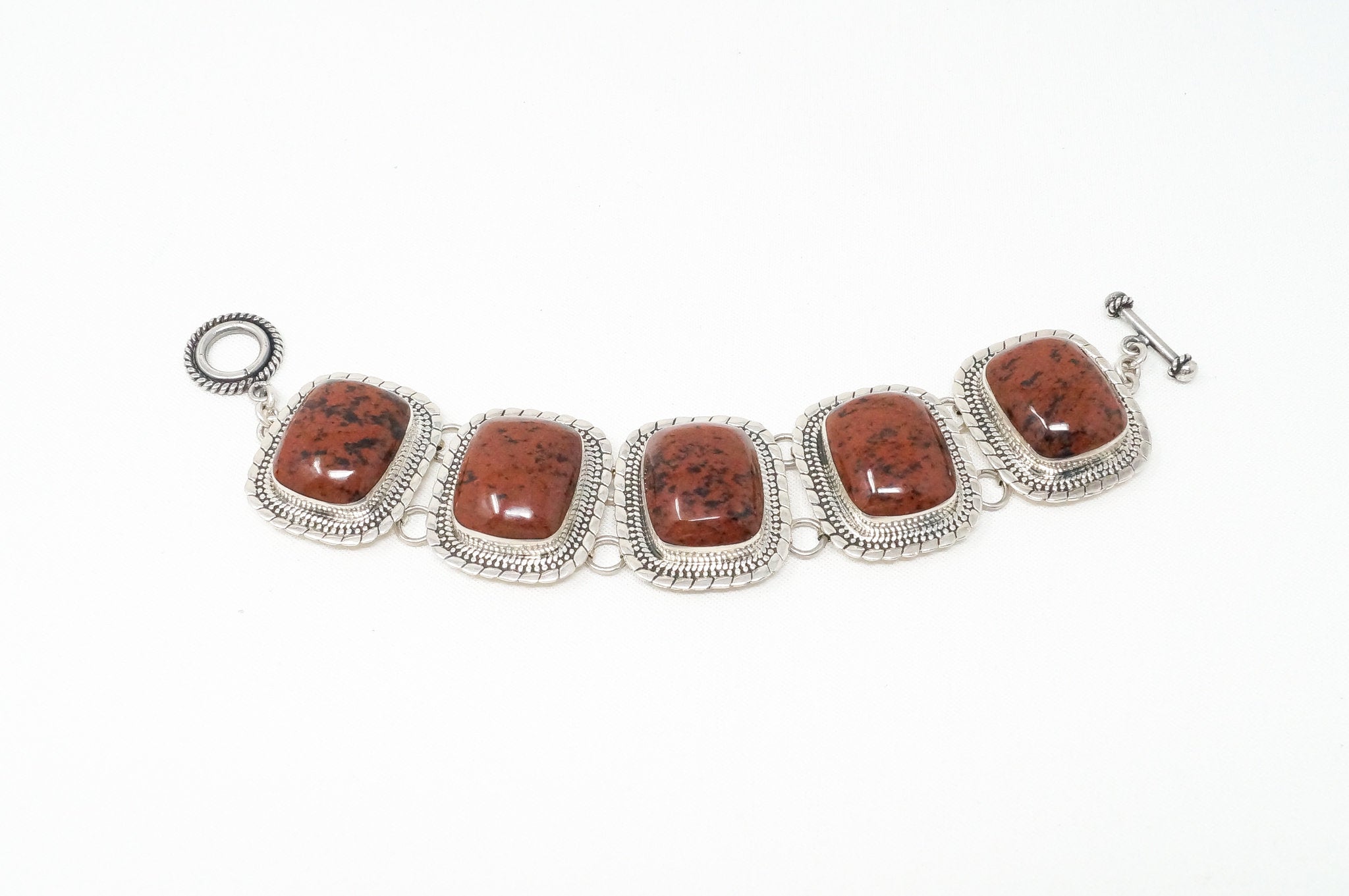 Vintage Mexico ATI Mahogany Obsidian Southwestern Sterling Silver Bracelet