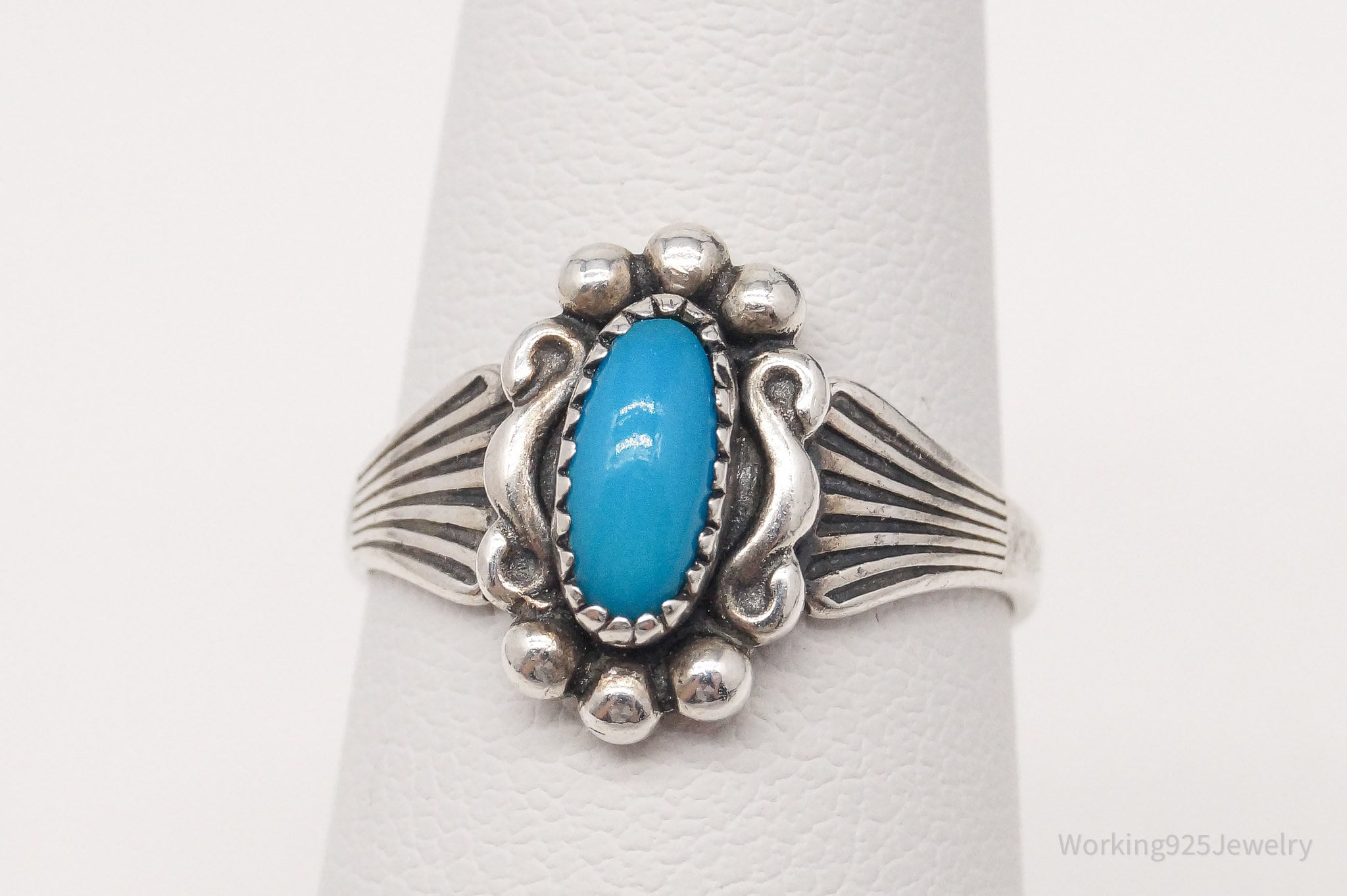 Vintage Native American Spinning Turquoise Sterling Silver Ring - Size 5