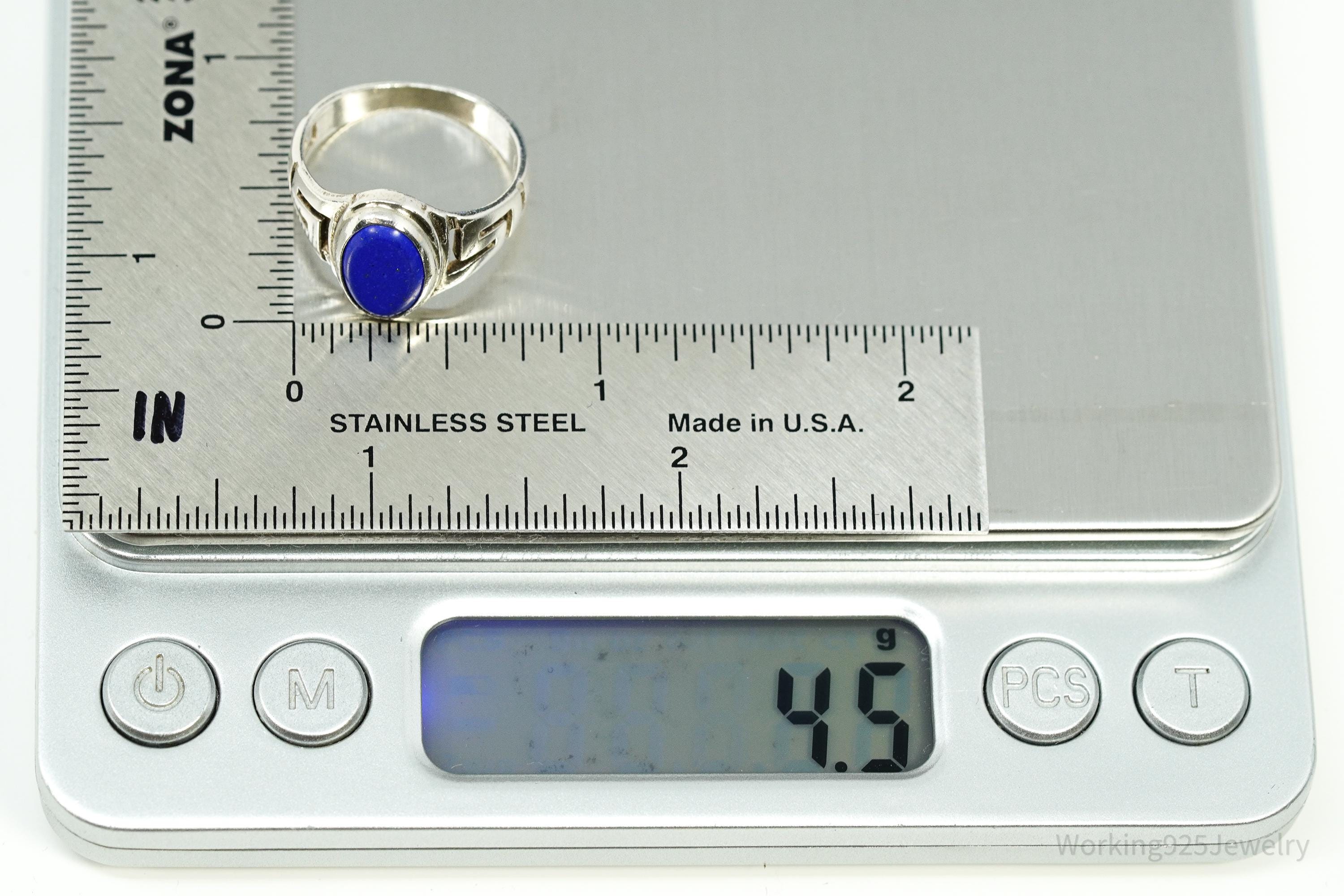 Vintage Blue Lapis Lazuli Sterling Silver Ring - Size 7.5