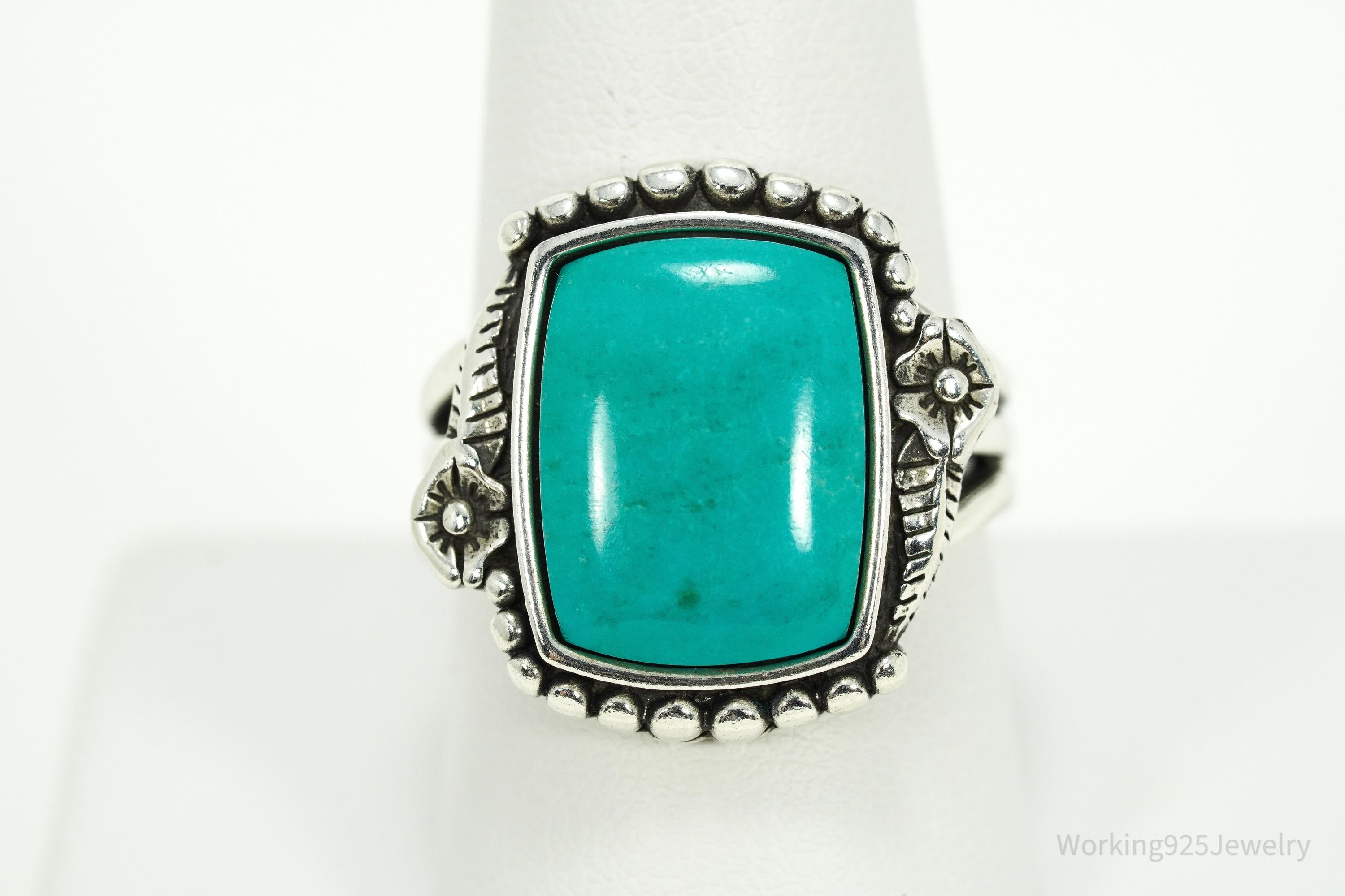 Vintage Native WJ Waldeck Johnson Turquoise Sterling Silver Ring Size 9