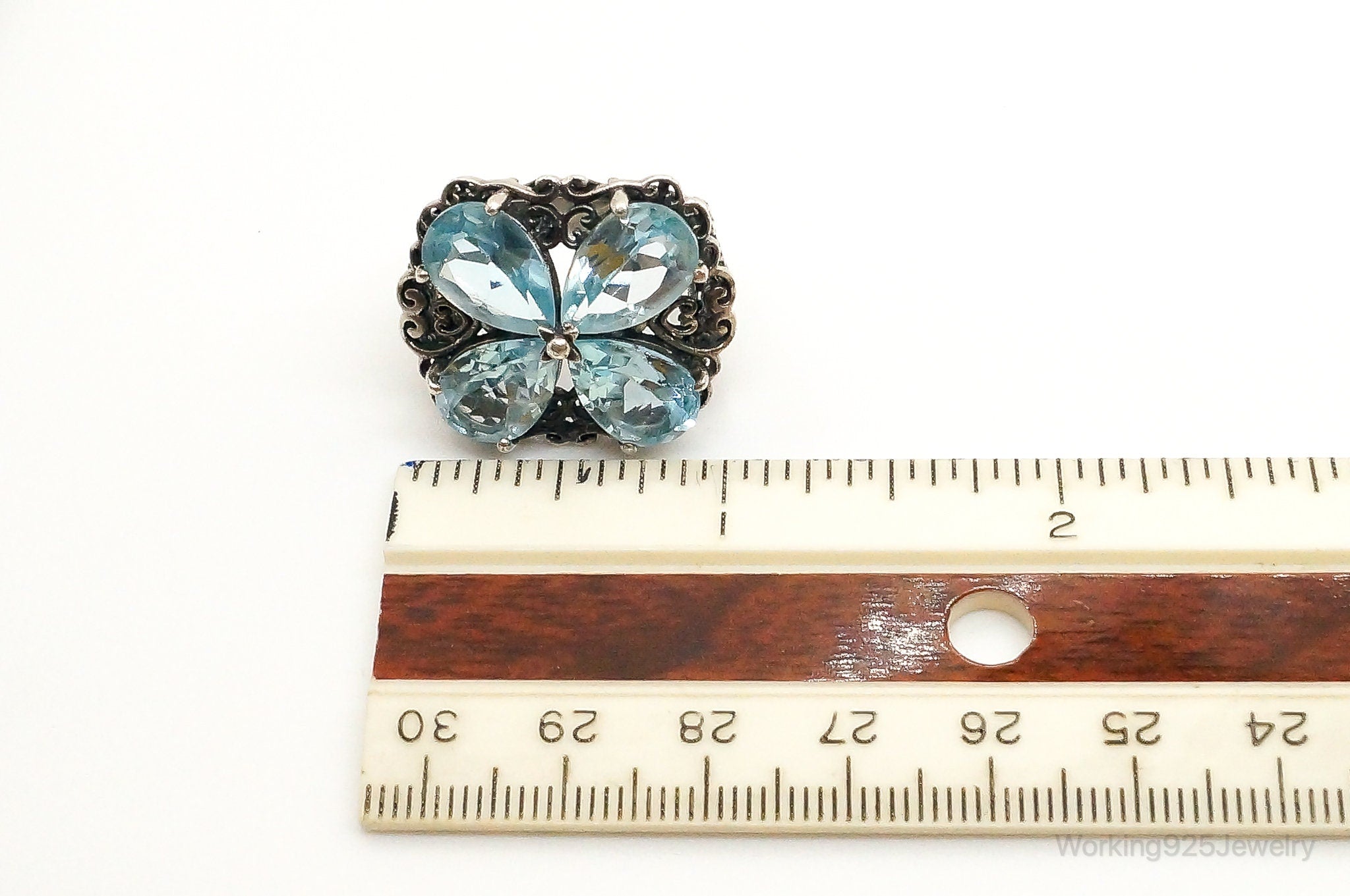 Vintage Blue Topaz Flower Sterling Silver Ring - Size 7