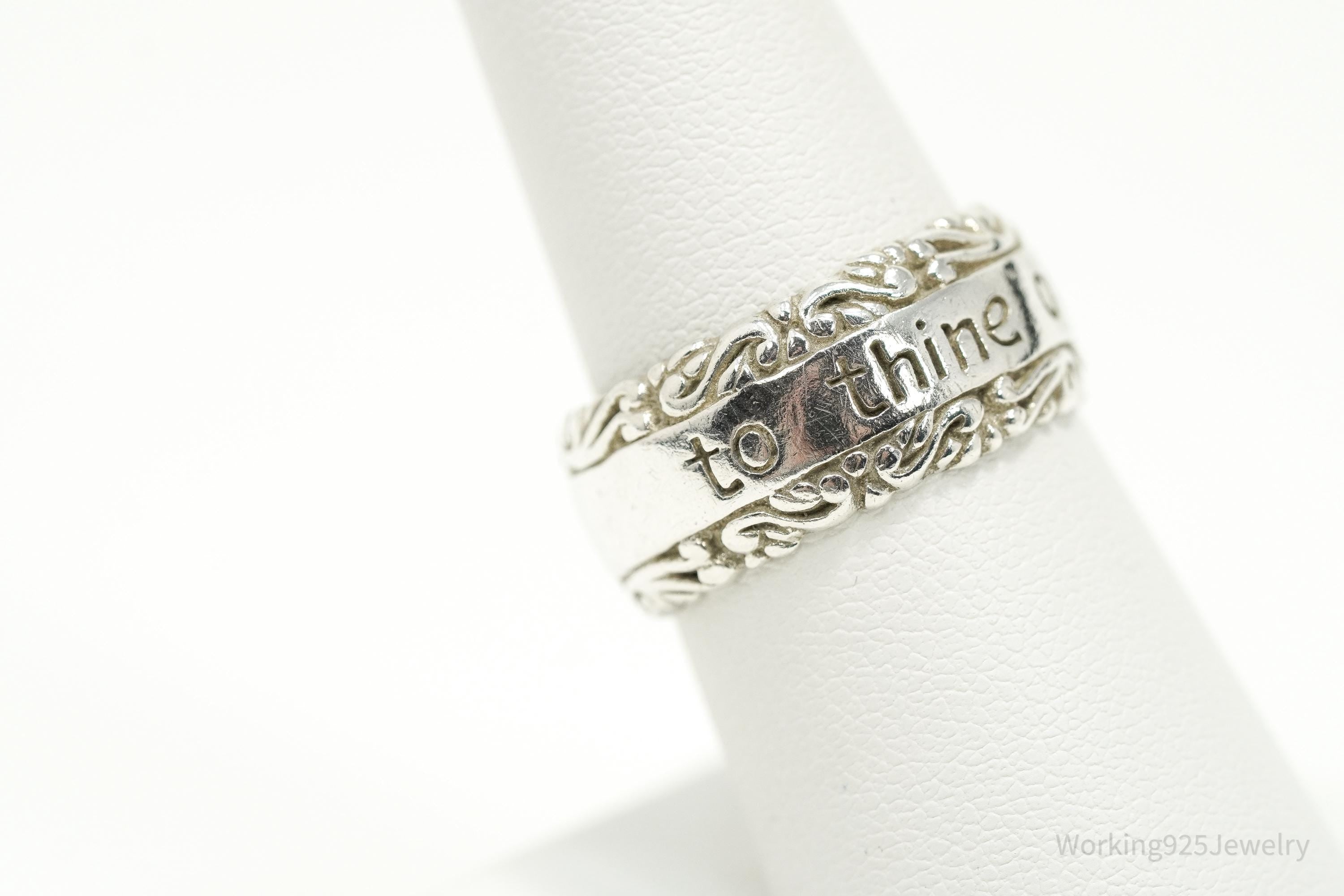 Vintage "To Thine Own Self Be True" Quote Sterling Silver Ring - Size 7.75