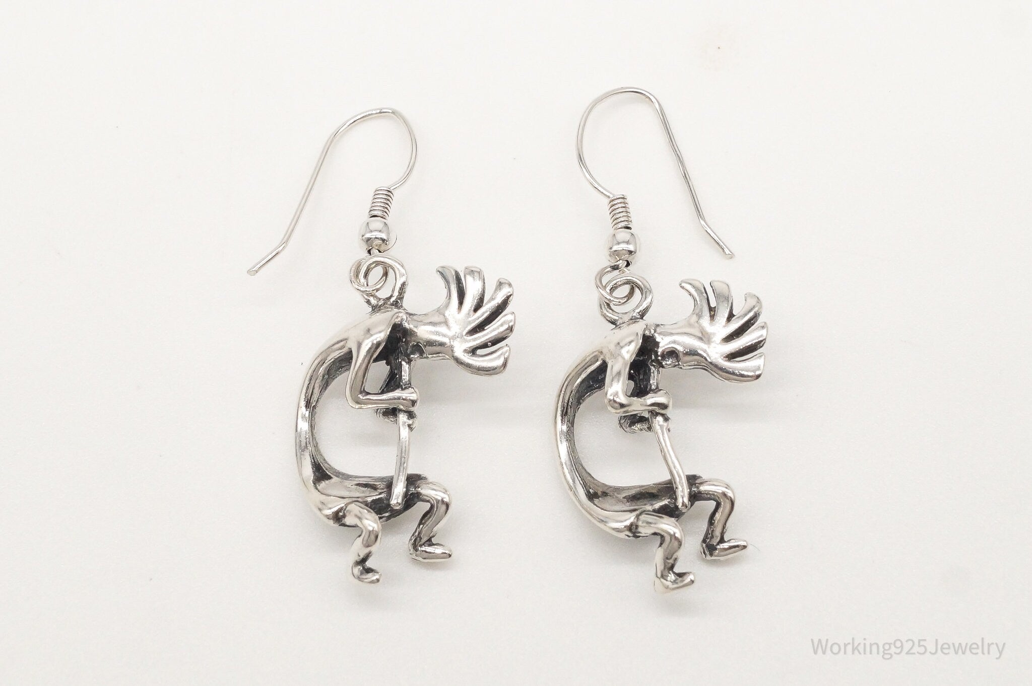 Vintage Native American Masha Dancing Kokopelli Sterling Silver Earrings