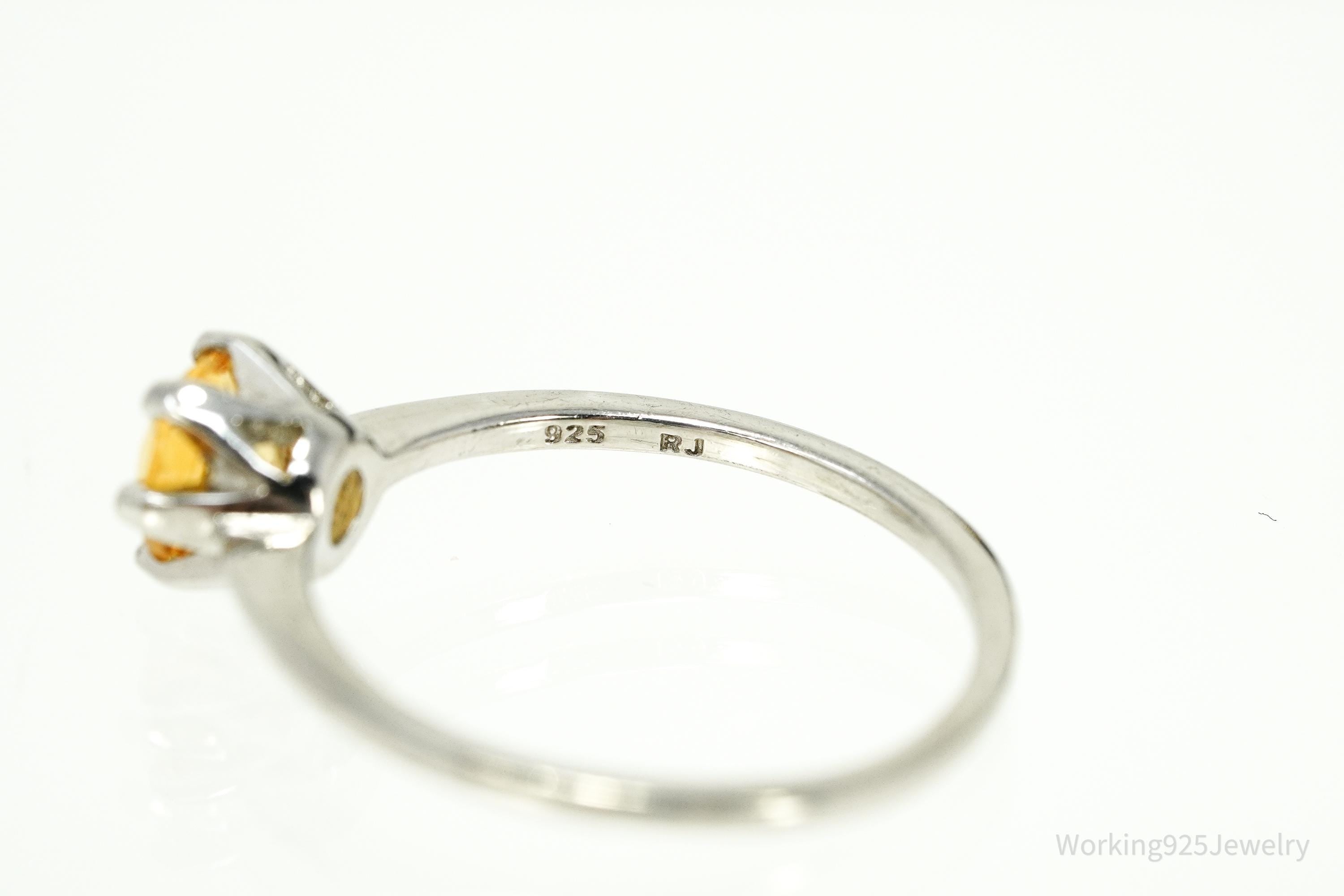 Vintage RJ Citrine Gemstone Sterling Silver Ring - Size 8.25
