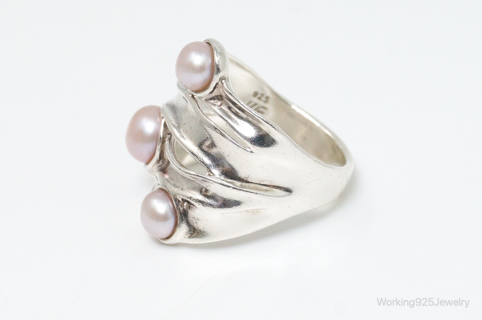 Vintage Designer Hagit Gorali Pearl Sterling Silver Ring - SZ 8.25