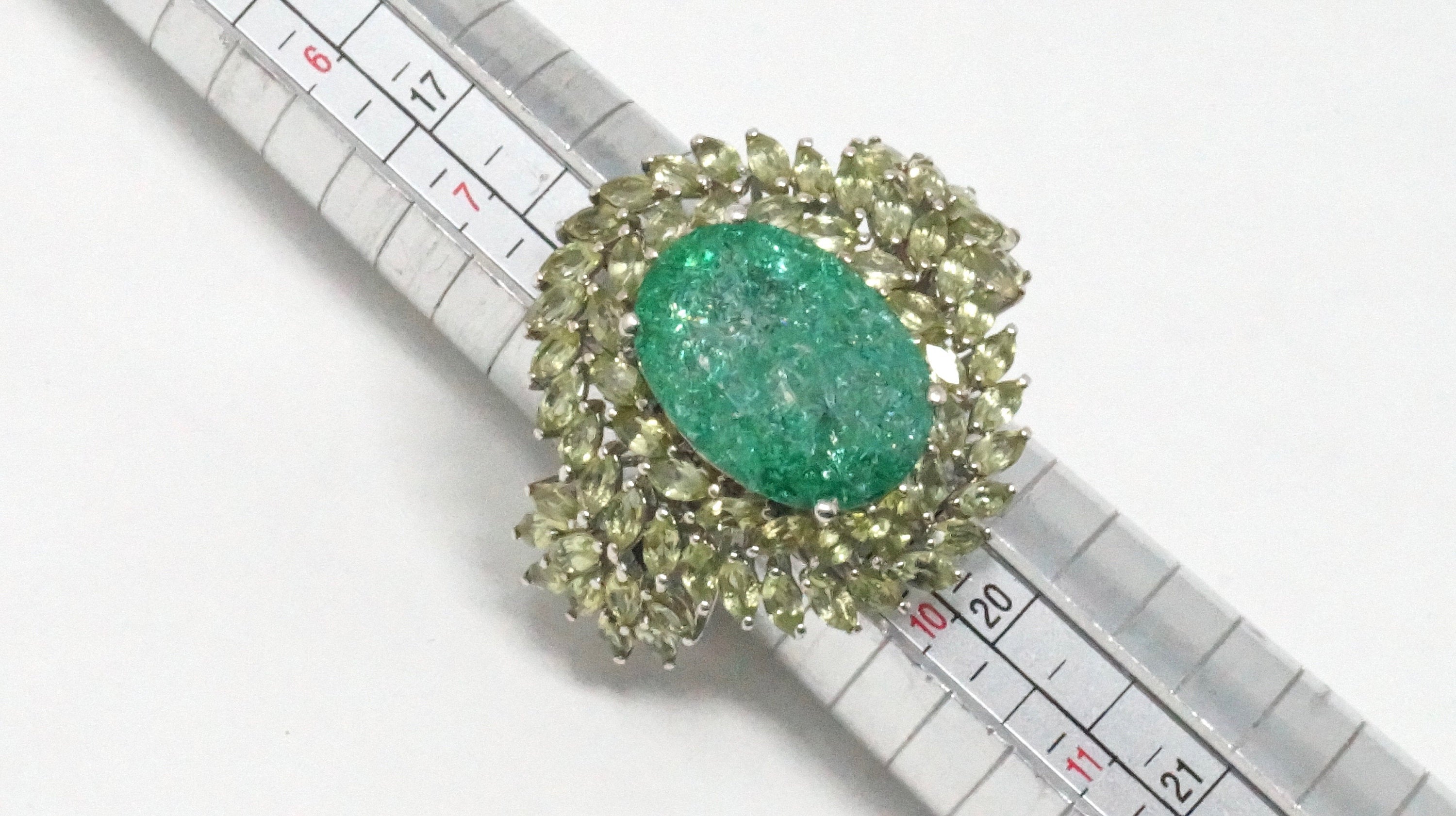 Vintage Emerald and Cubic Zirconia Sterling Silver Statement Ring - Size 9