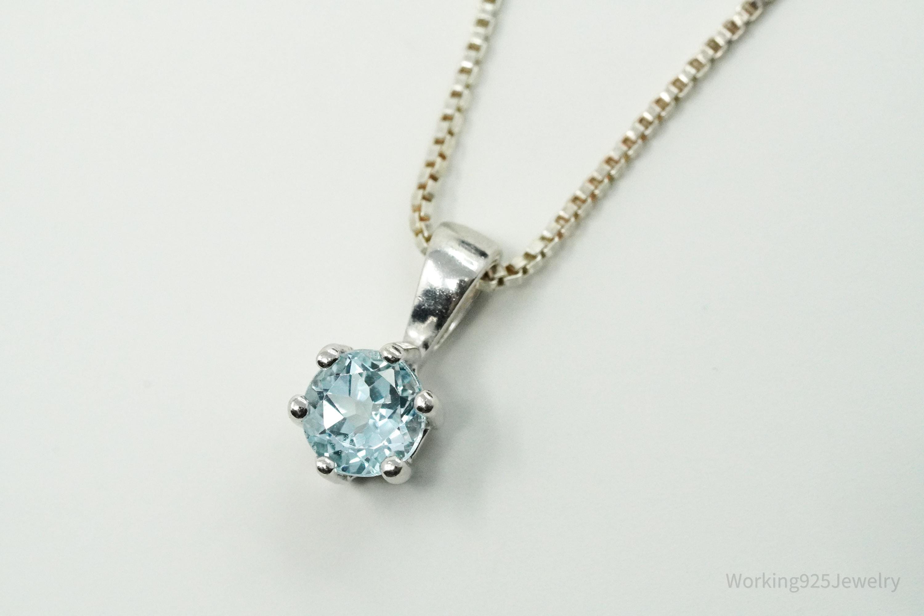 Vintage RJ Blue Topaz Sterling Silver Necklace 18"