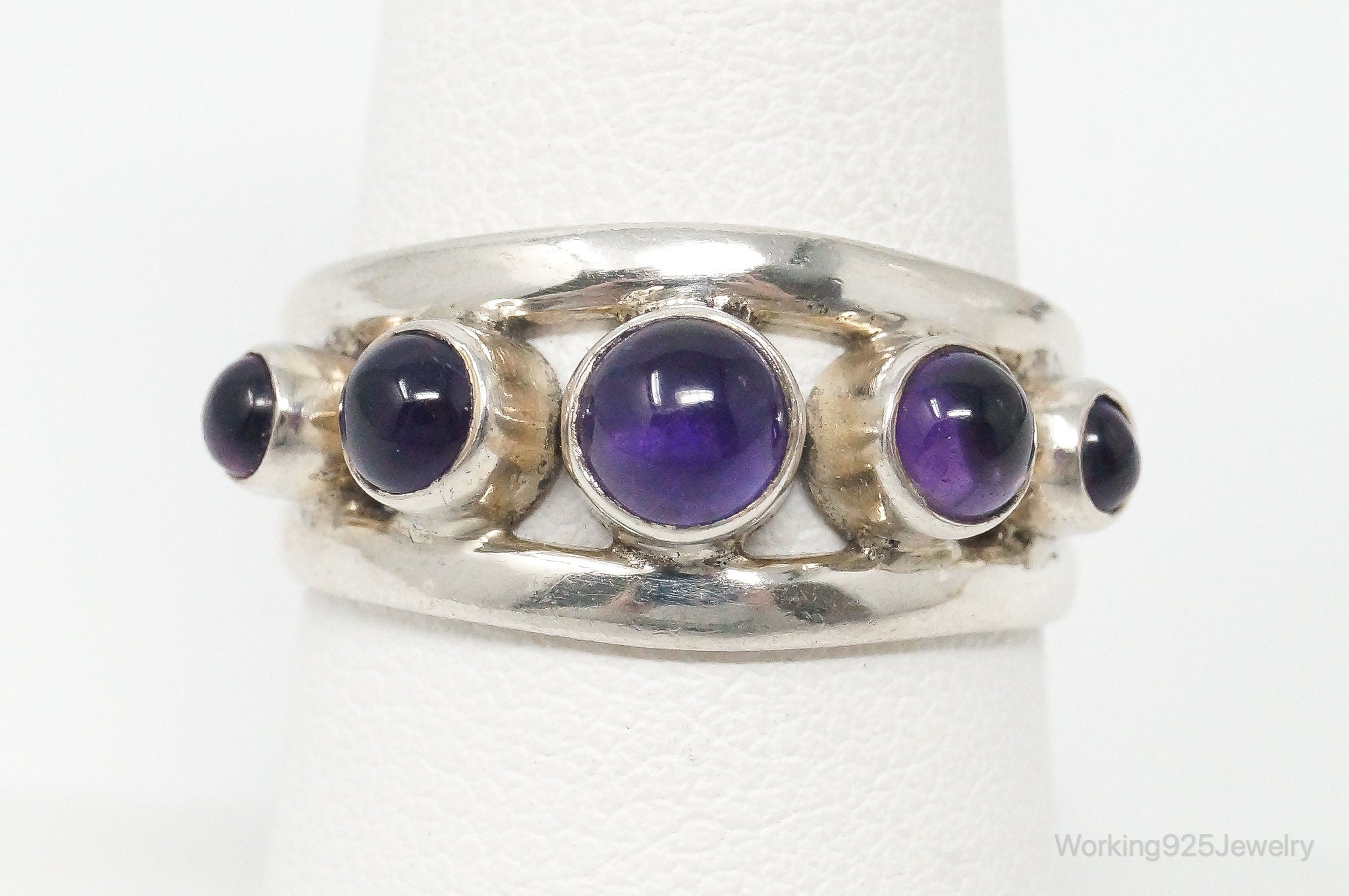 Vintage Amethyst Modernist Sterling Silver Ring - Size 7.75