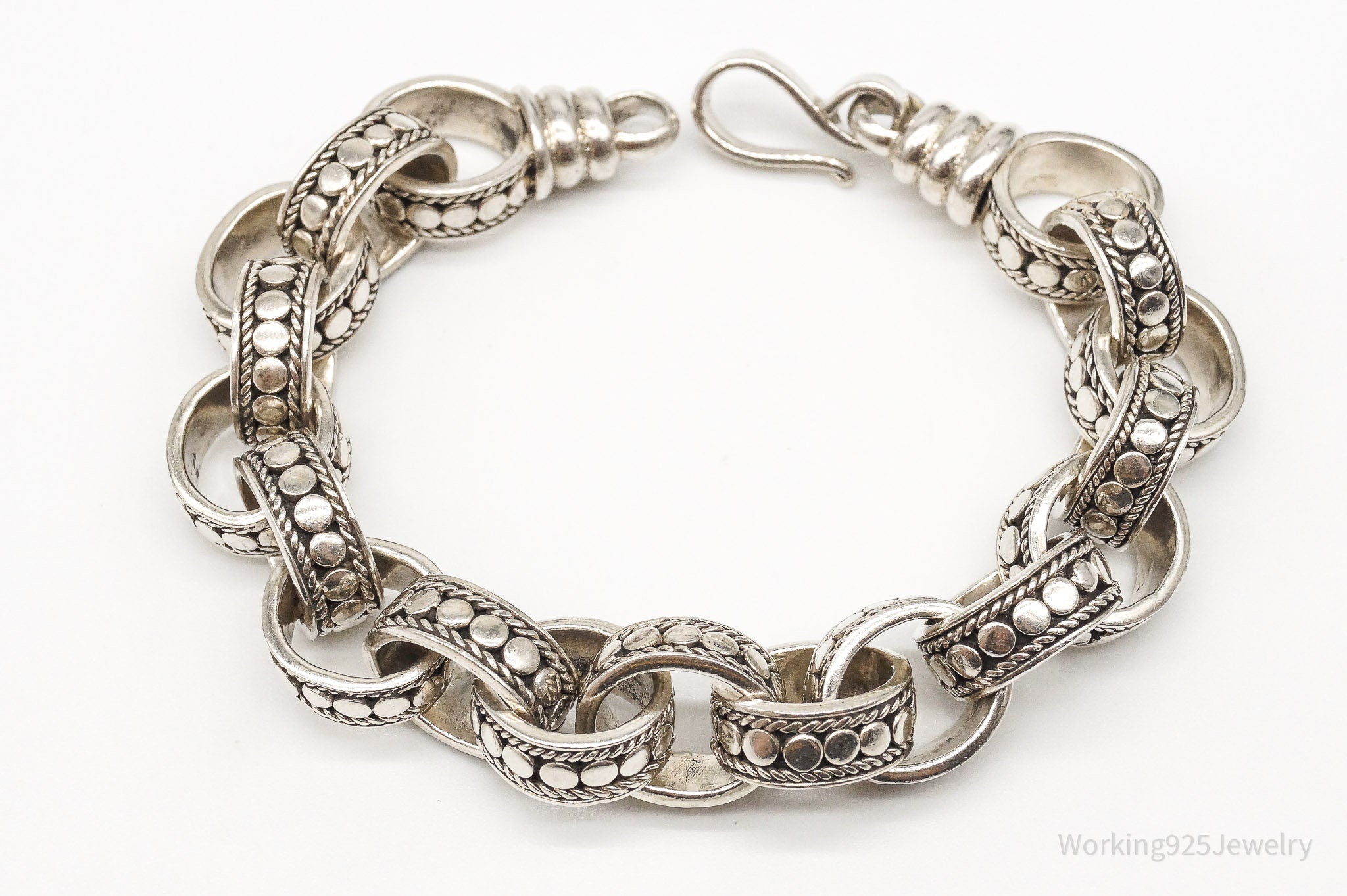 Vintage Designer BA Suarti Large Chain Link Sterling Silver Bracelet