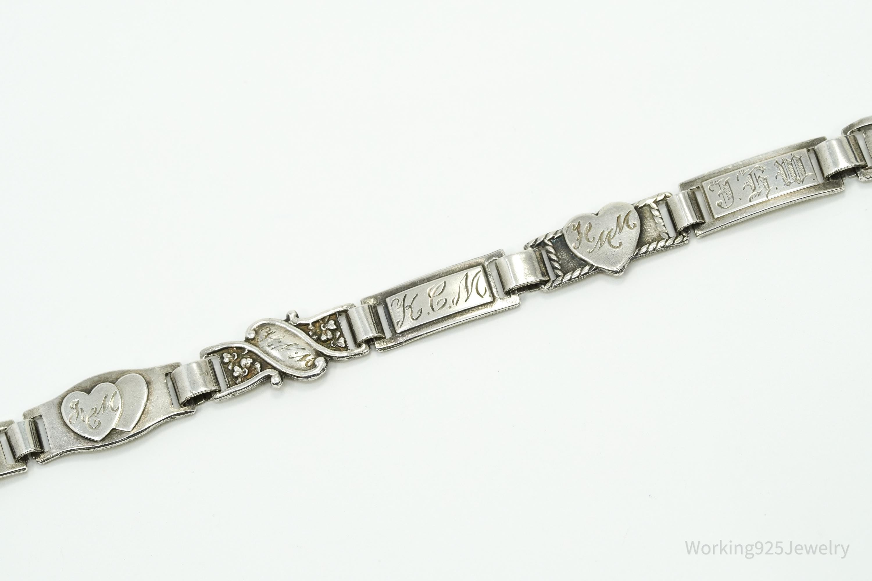 Antique Family & Children Members Names Sterling Silver Mother's Bracelet