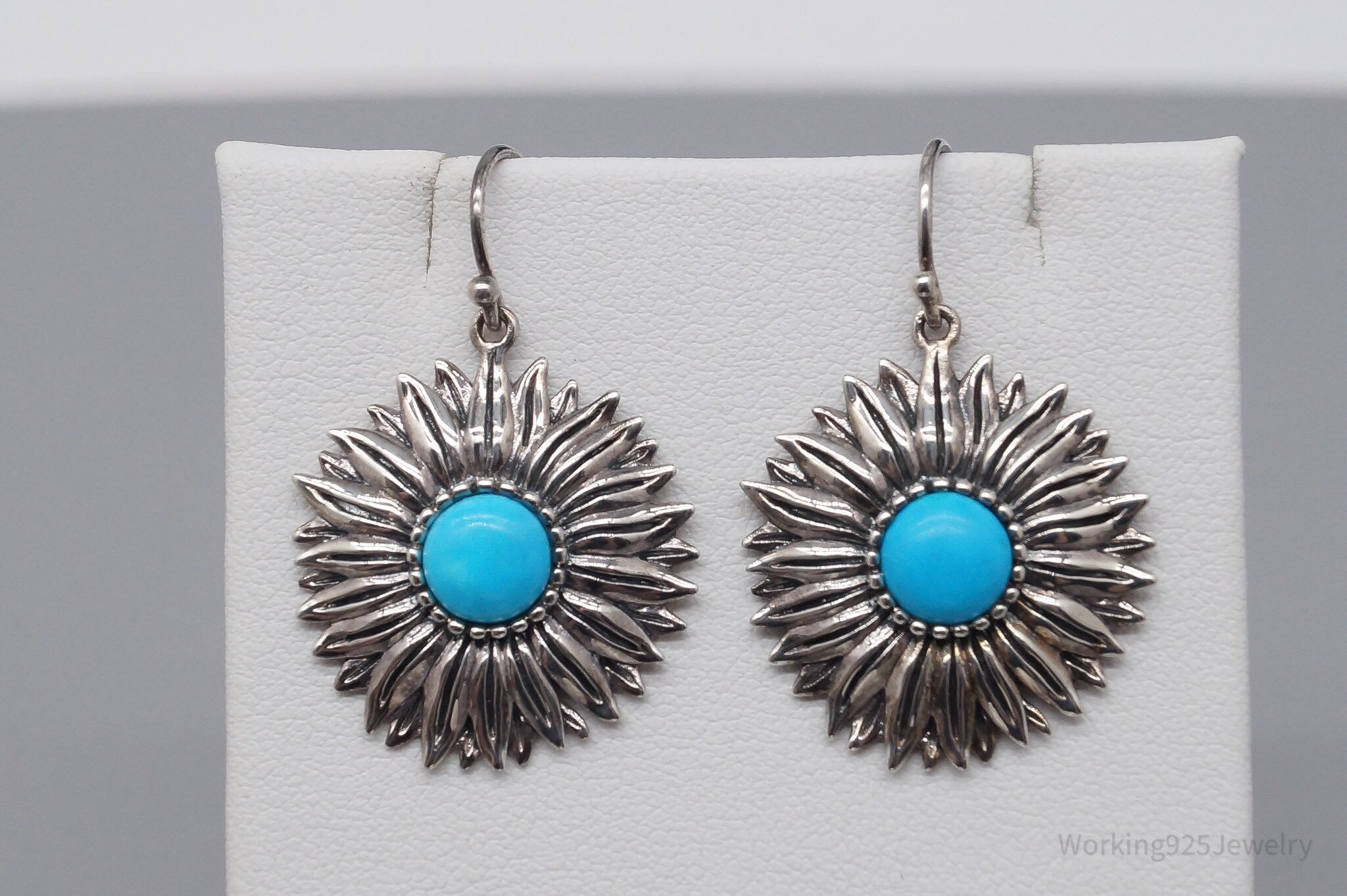 Vintage Turquoise Sterling Silver Flower Earrings