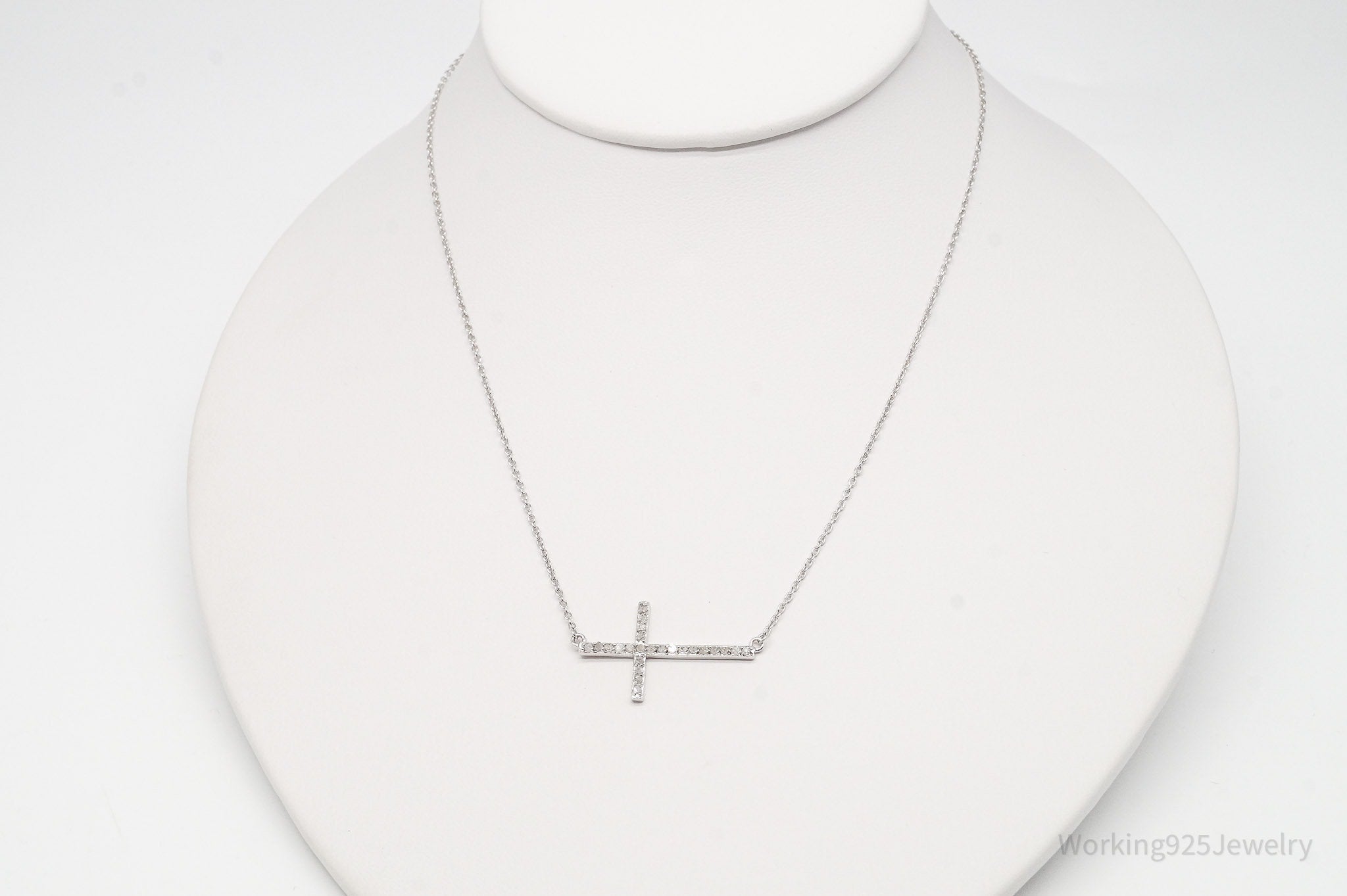 Vintage Diamond Cross Sterling Silver Necklace 16"