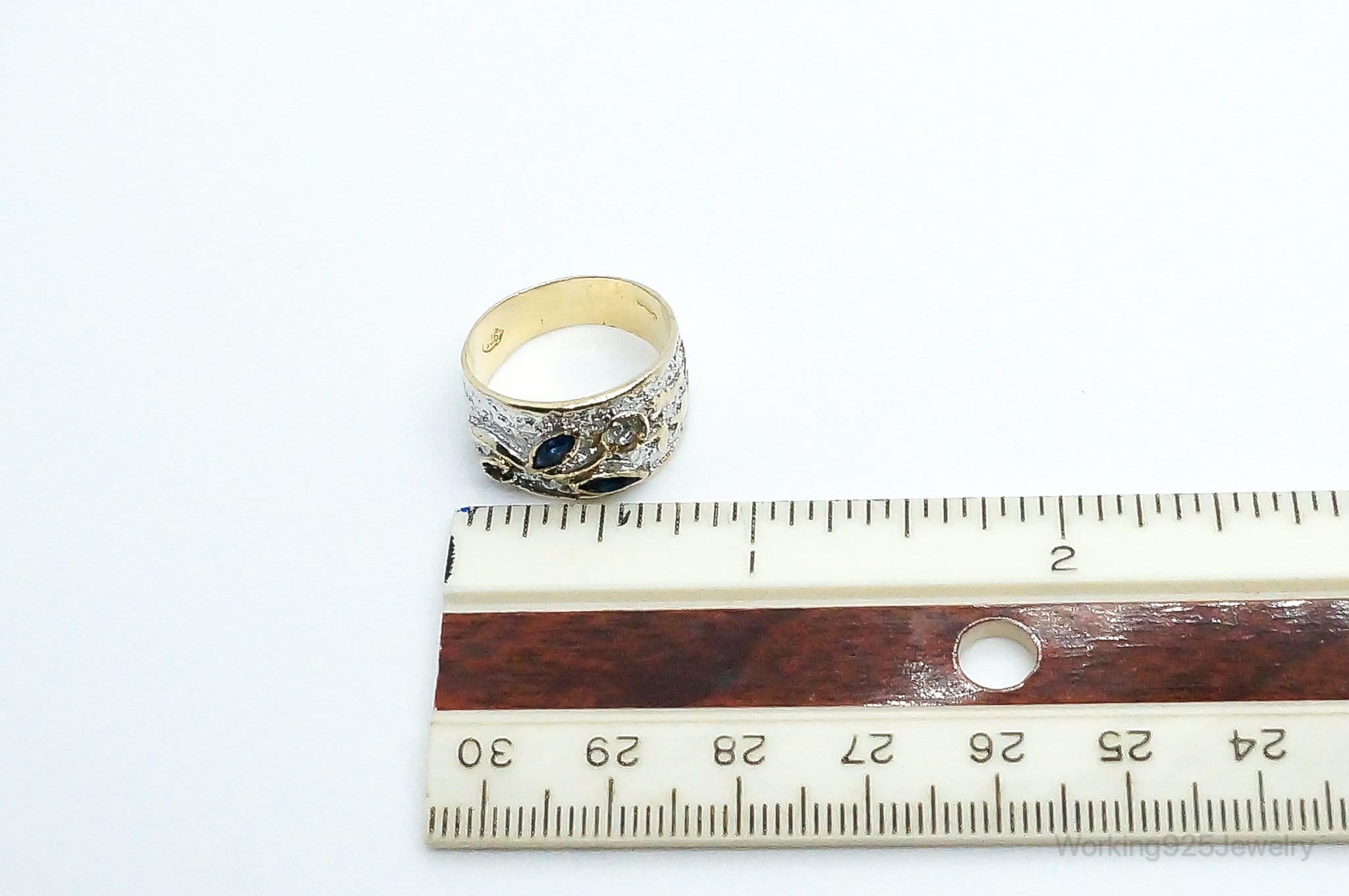 Vintage Sapphire Cubic Zirconia Gold Vermeil Sterling Silver Ring Size 6.75