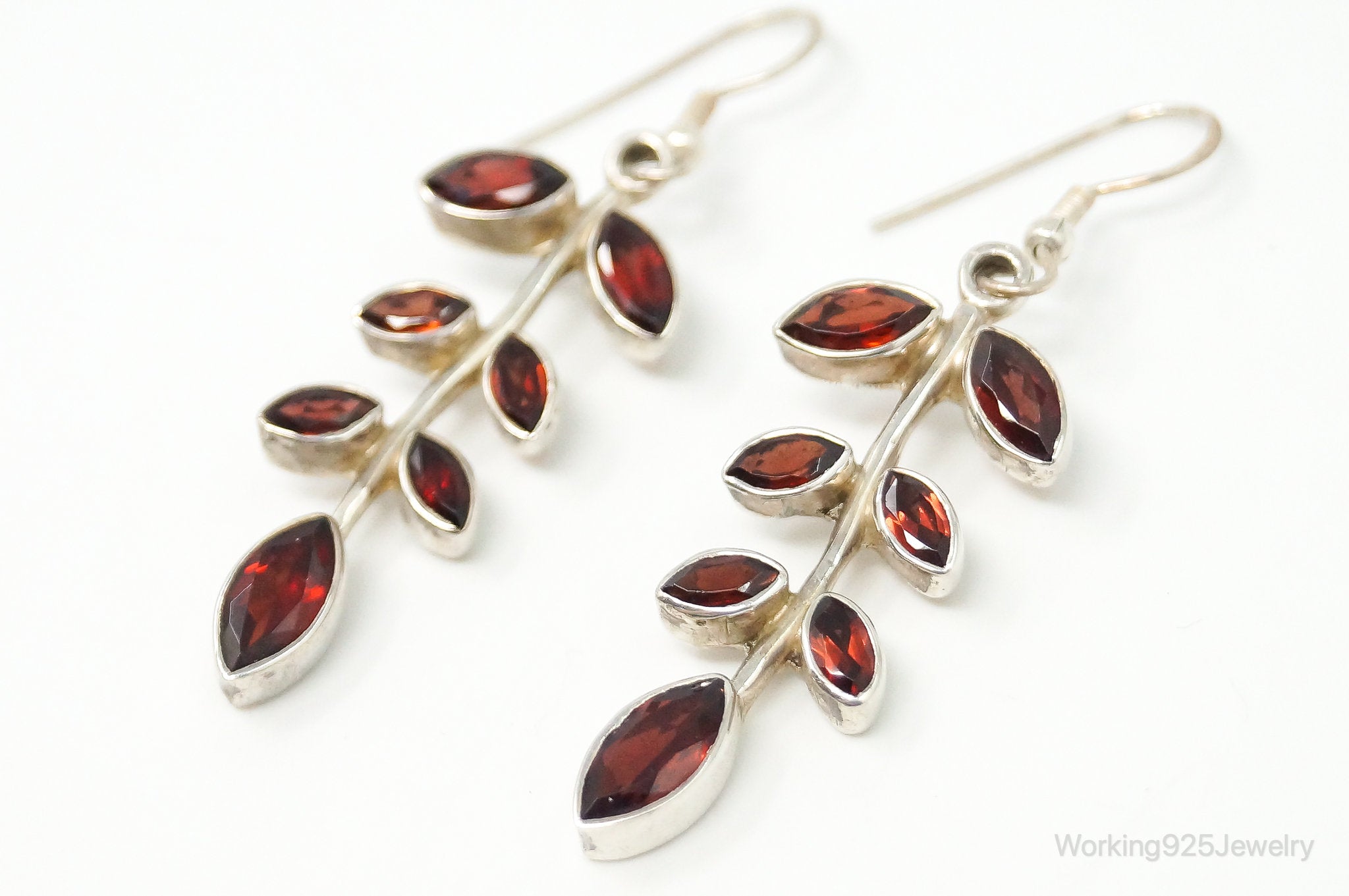 Vintage Garnet Vine Leaves Sterling Silver Earrings