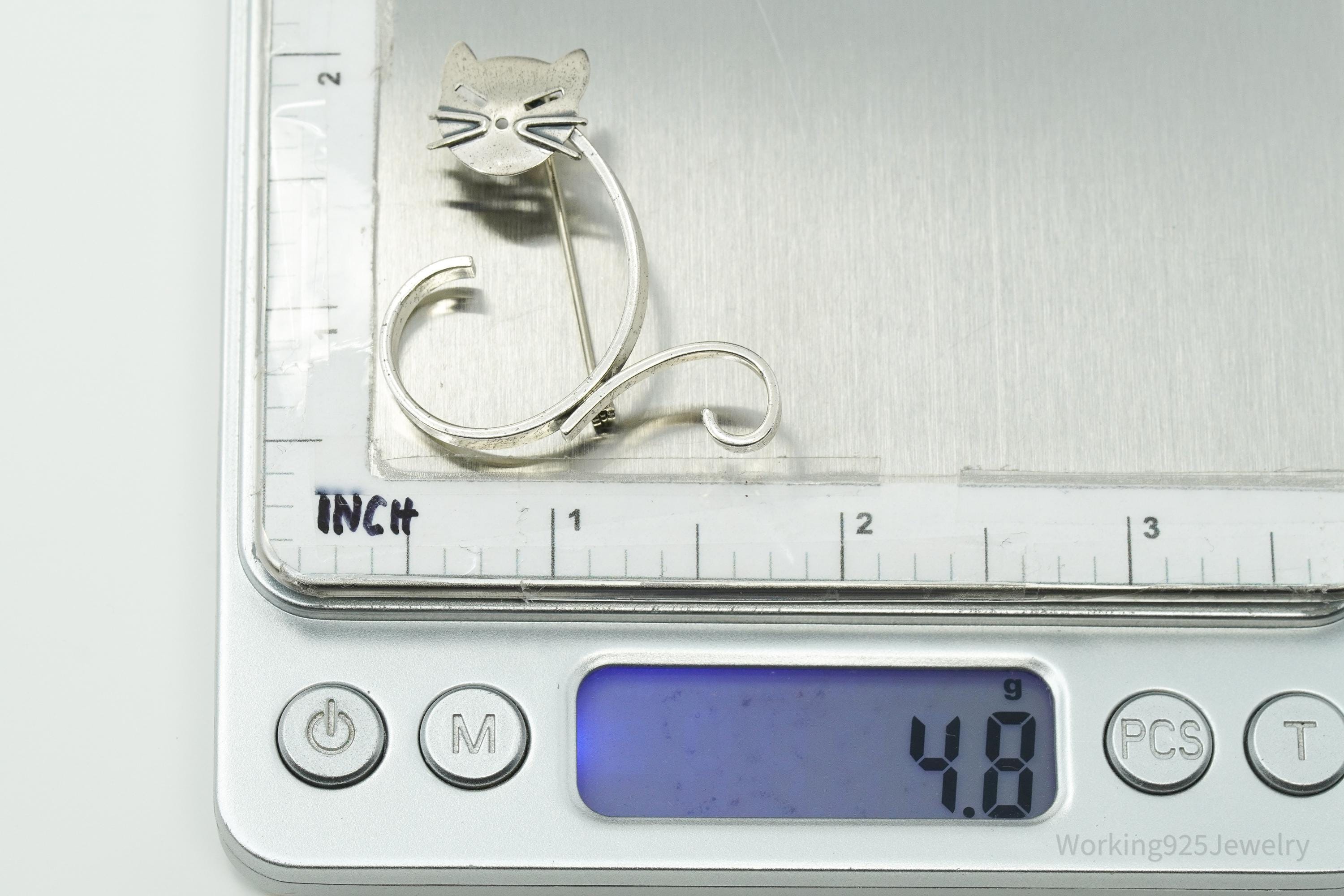 Rare Vintage BEAU Cat Kitten Sterling Silver Brooch Pin