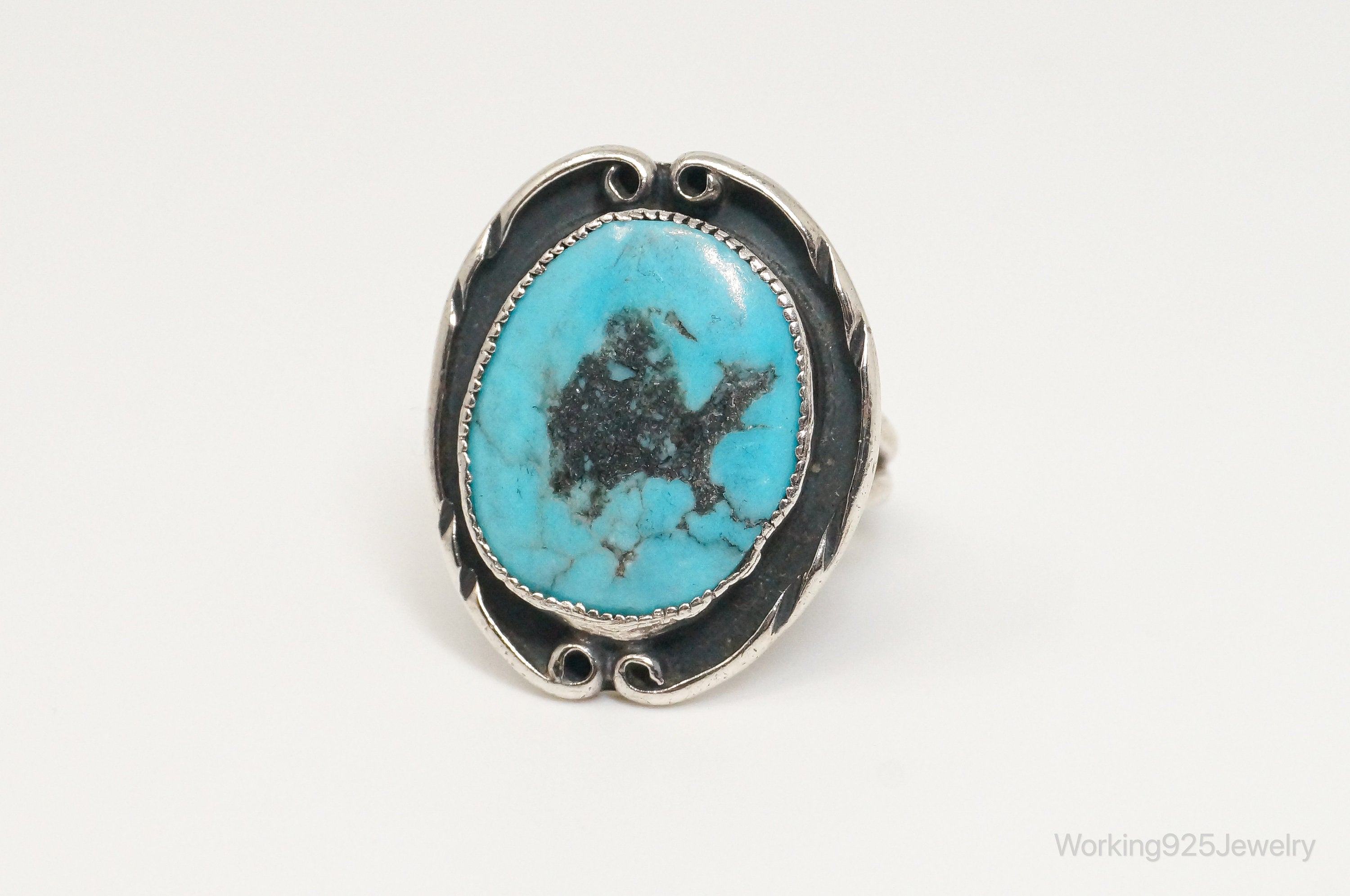 Vintage Native American Turquoise Unsigned Sterling Silver Ring - Sz 6.25