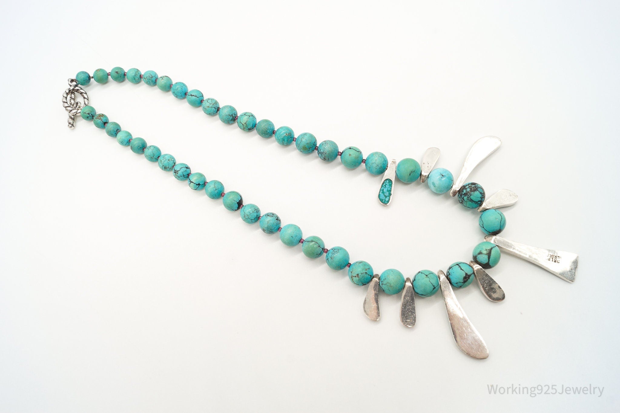 Vintage Mexico Turquoise Modernist Sterling Silver Necklace