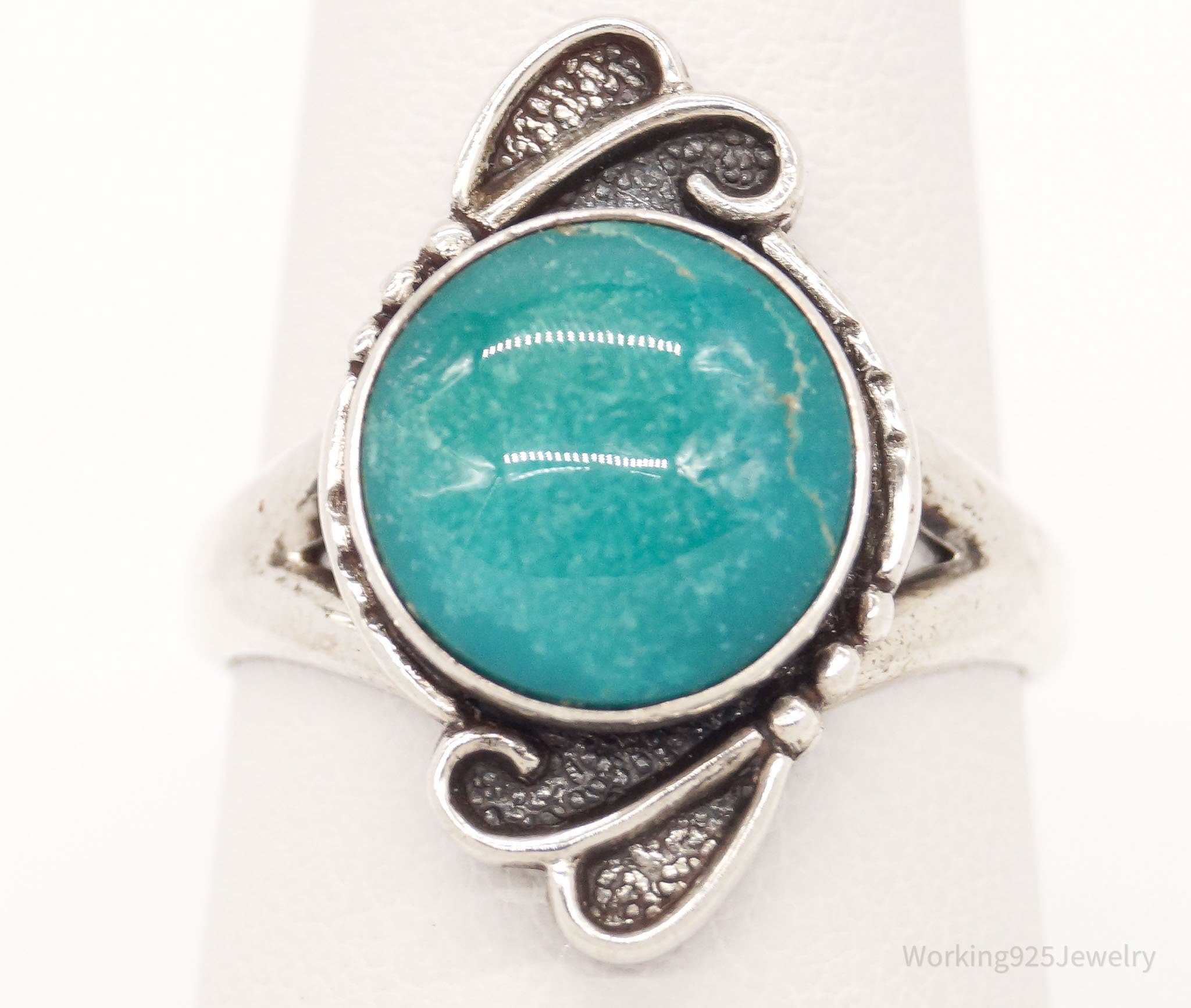 Vintage Native American Turquoise Sterling Silver Ring - Size 7.5