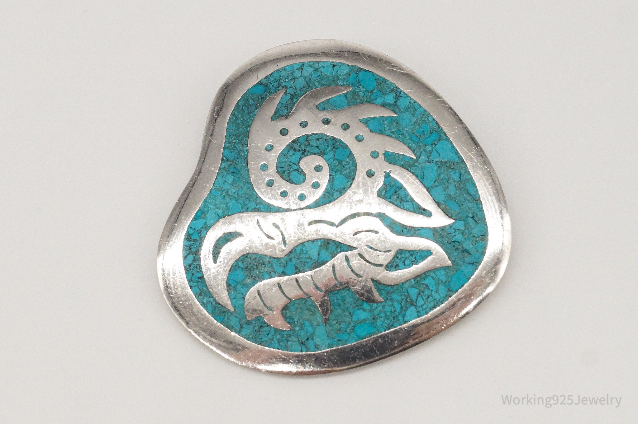 Vintage Taxco Mexico Turquoise Eagle Head Silver Brooch Pin