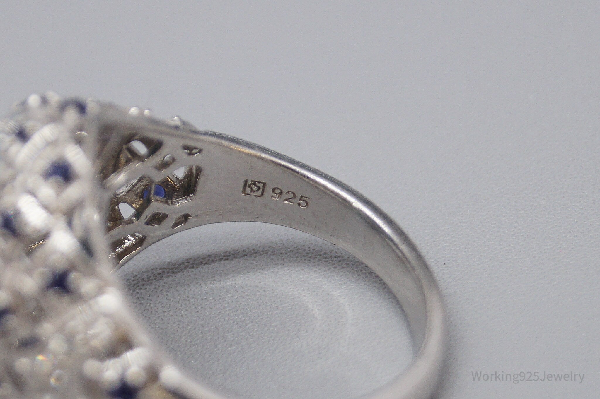 Vintage Turquoise Iolite Cubic Zirconia Sterling Silver Ring - Size 10