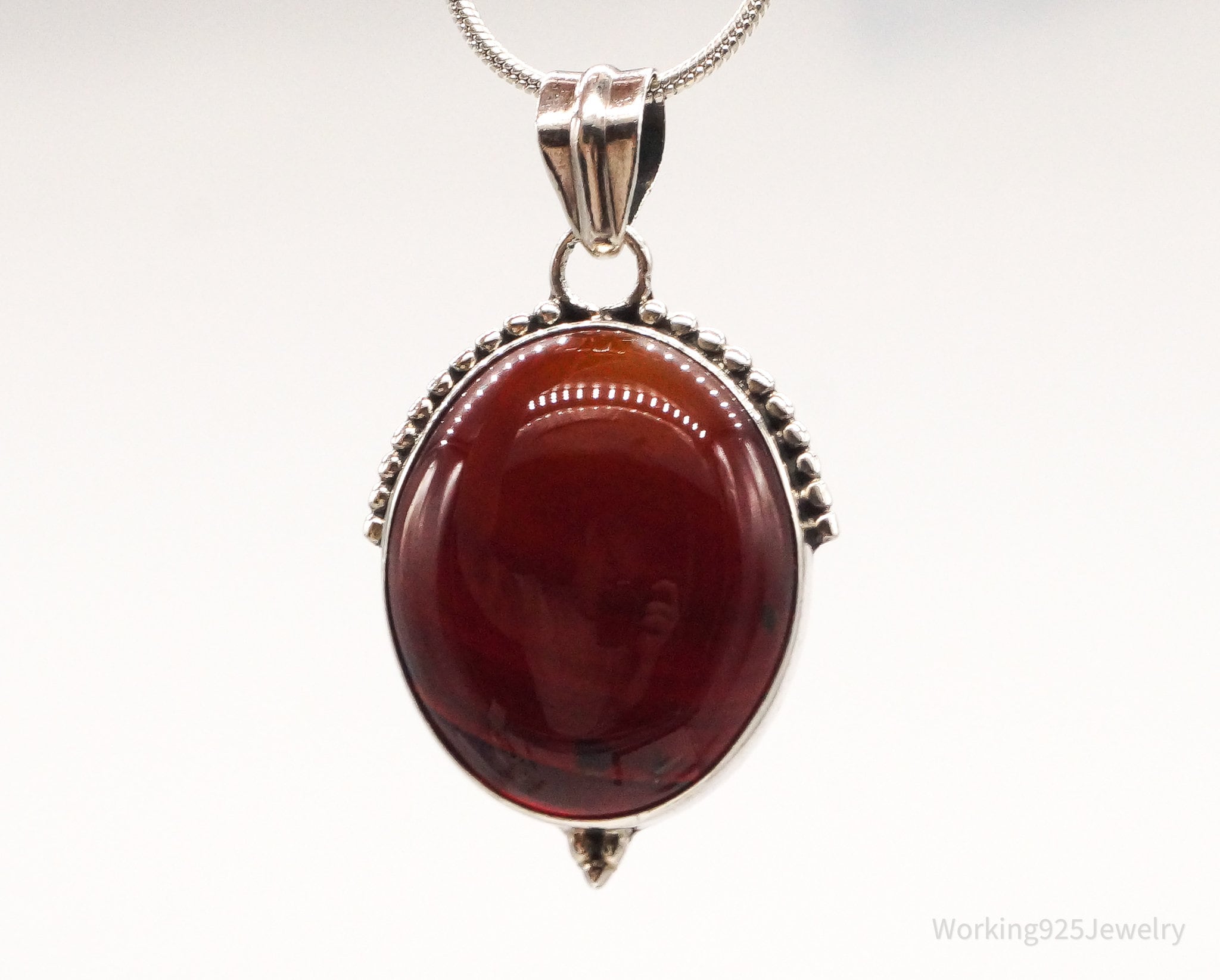 Vintage Large Red Agate Sterling Silver Pendant