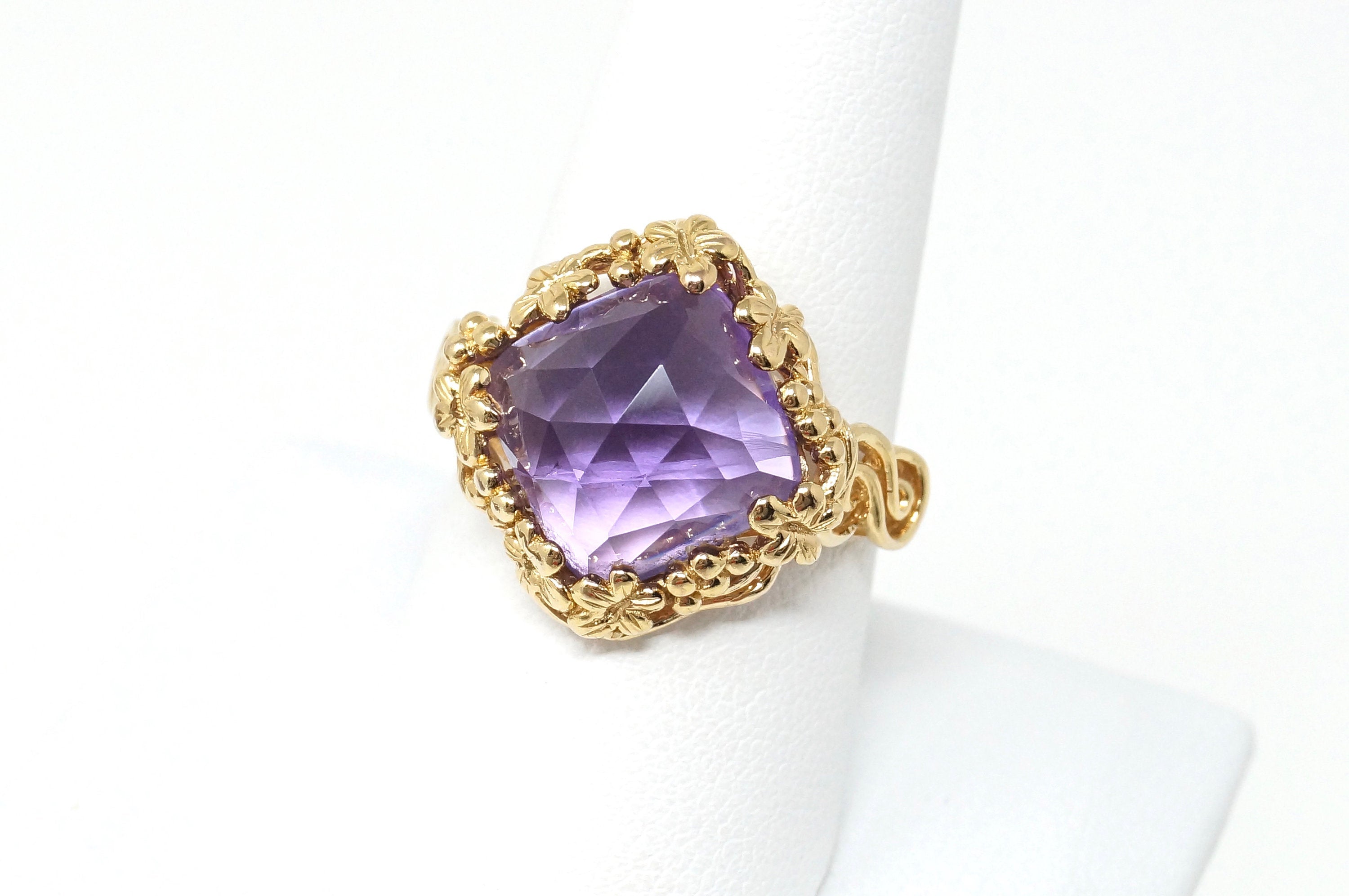 Vtg Art Nouveau Amethyst Flower Swirl Gold Vermeil Ring Sterling Silver Ring Sz9