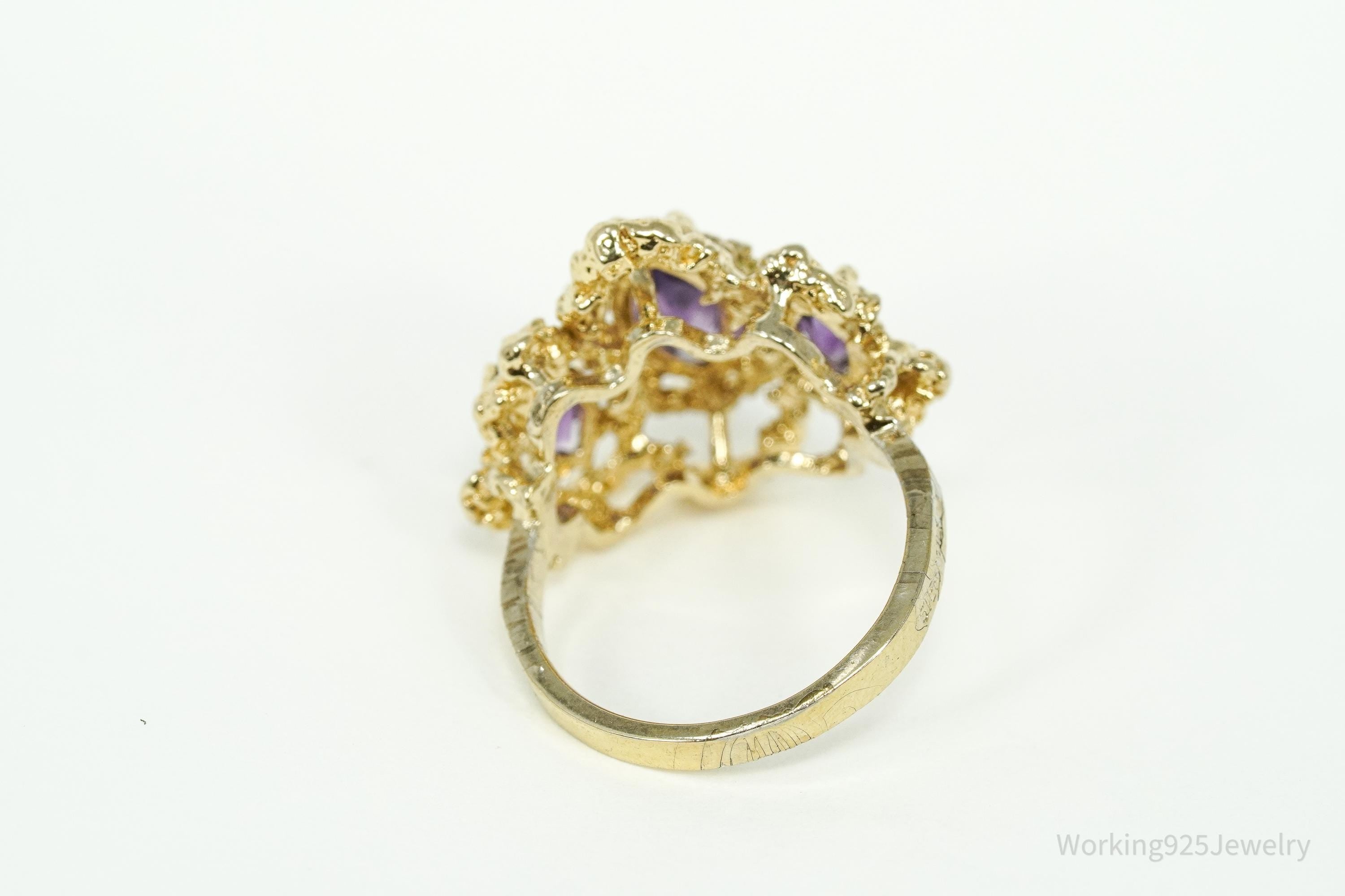 Vintage Amethyst 14K Yellow Gold Vermeil Sterling Silver Ring - Size 6.5
