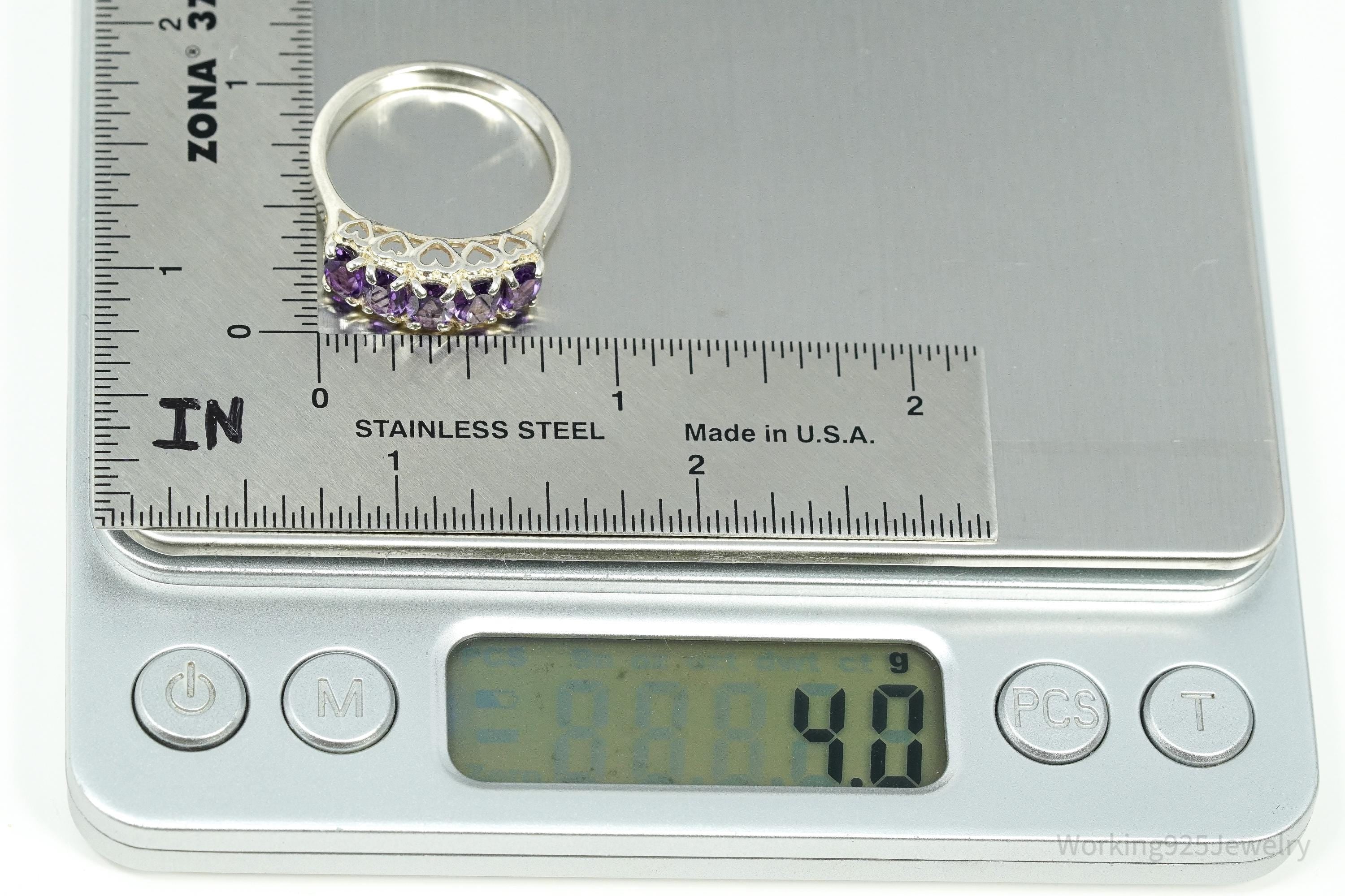 Vintage Amethyst Sterling Silver Ring - Size 9.75