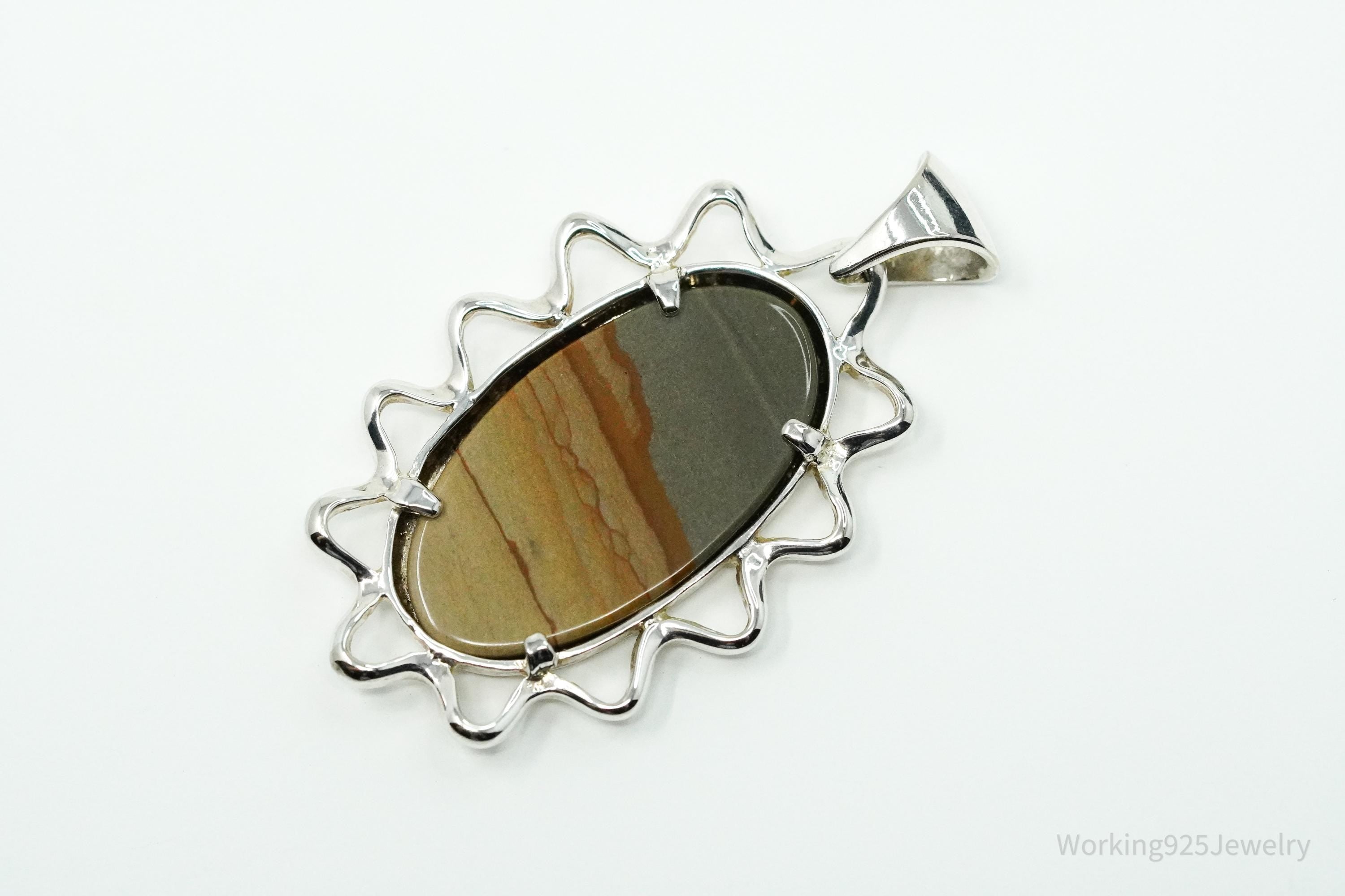 Vintage Picture Jasper Sterling Silver Necklace Pendant
