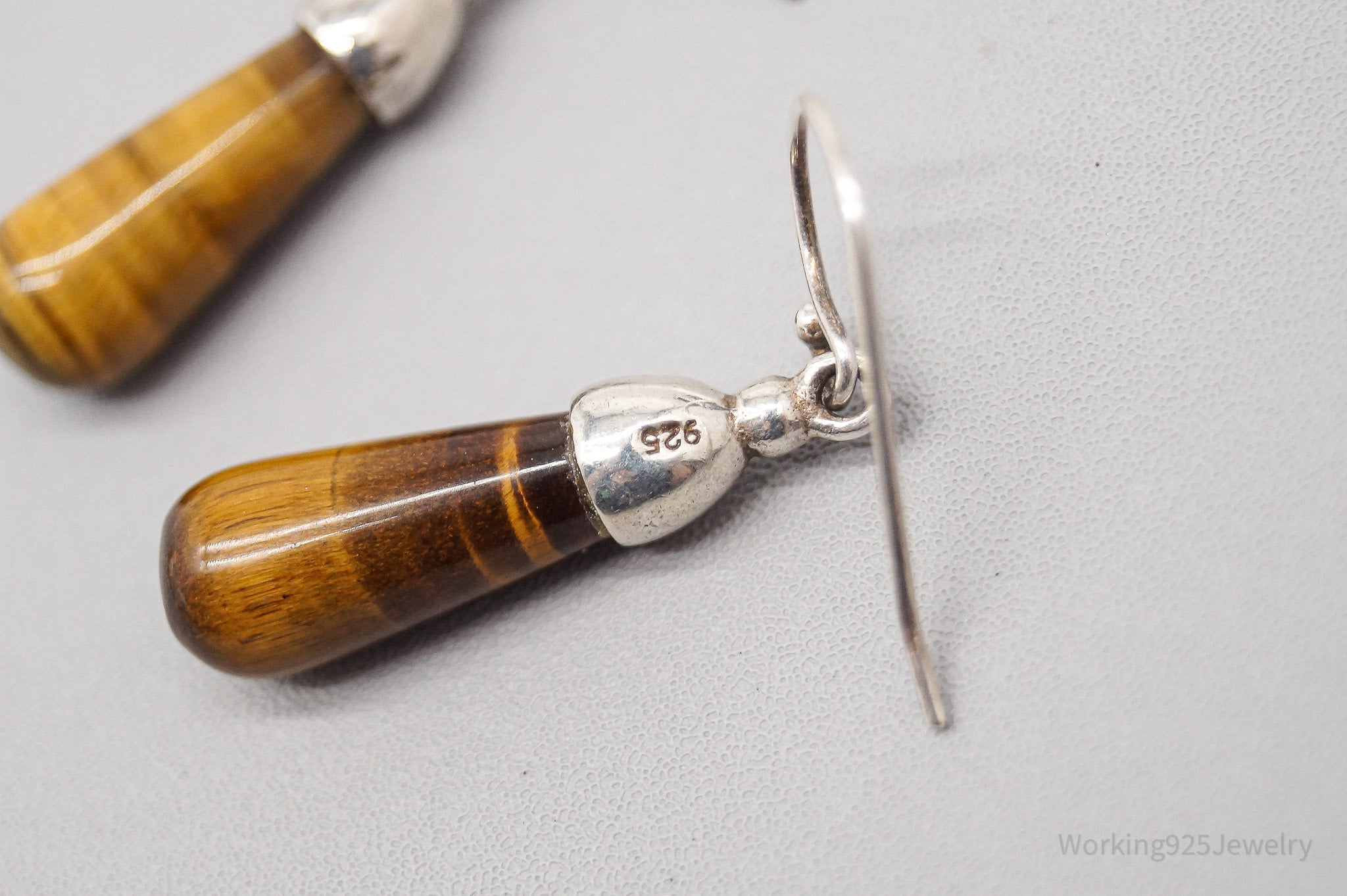 Vintage Tigers Eye Orange Crystal Sterling Silver Earrings