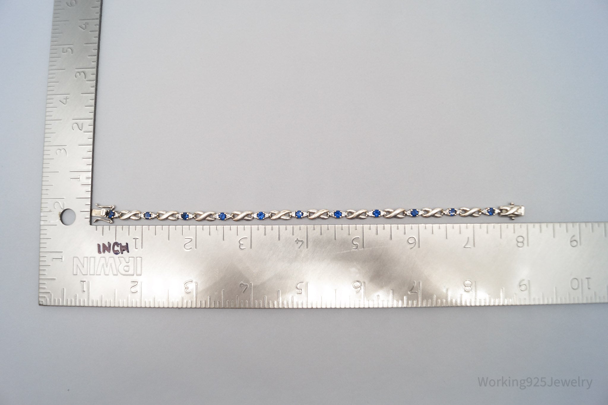 Vintage Ross Simons Faux Sapphires Cubic Zirconia Sterling Silver Bracelet 8"