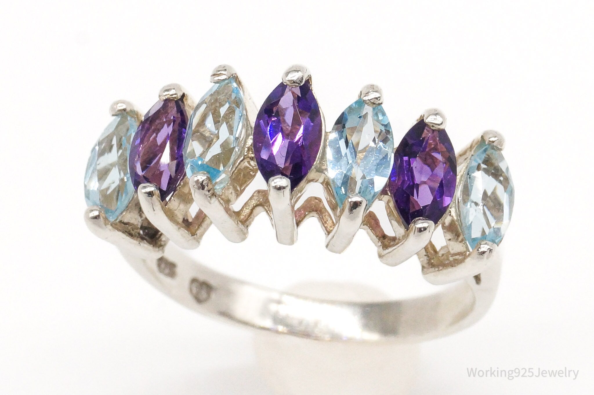 Vintage Blue Topaz Amethyst Sterling Silver Ring - Size 10