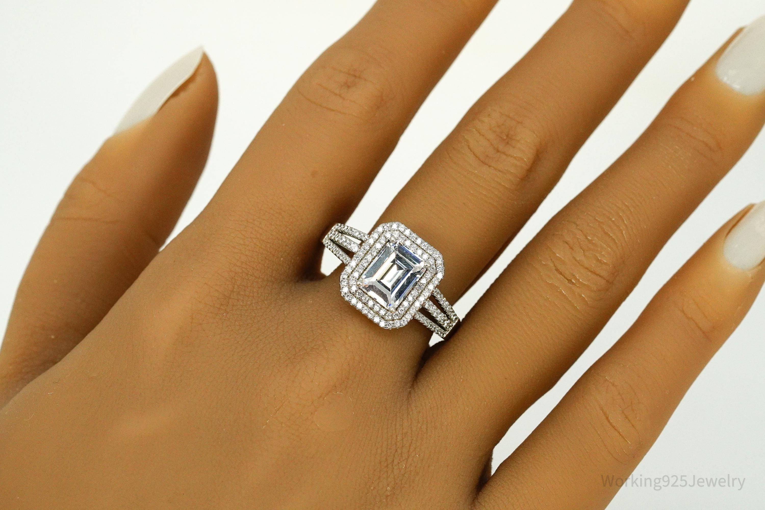 Vintage Cubic Zirconia Sterling Silver Ring Size 12.25