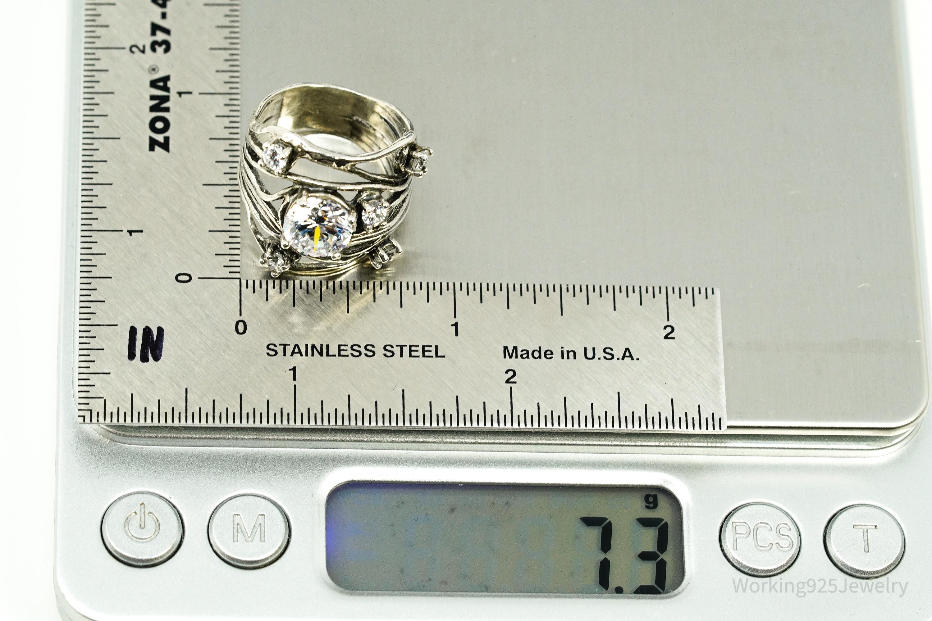 Vintage Cubic Zirconia Sterling Silver Ring - Size 7