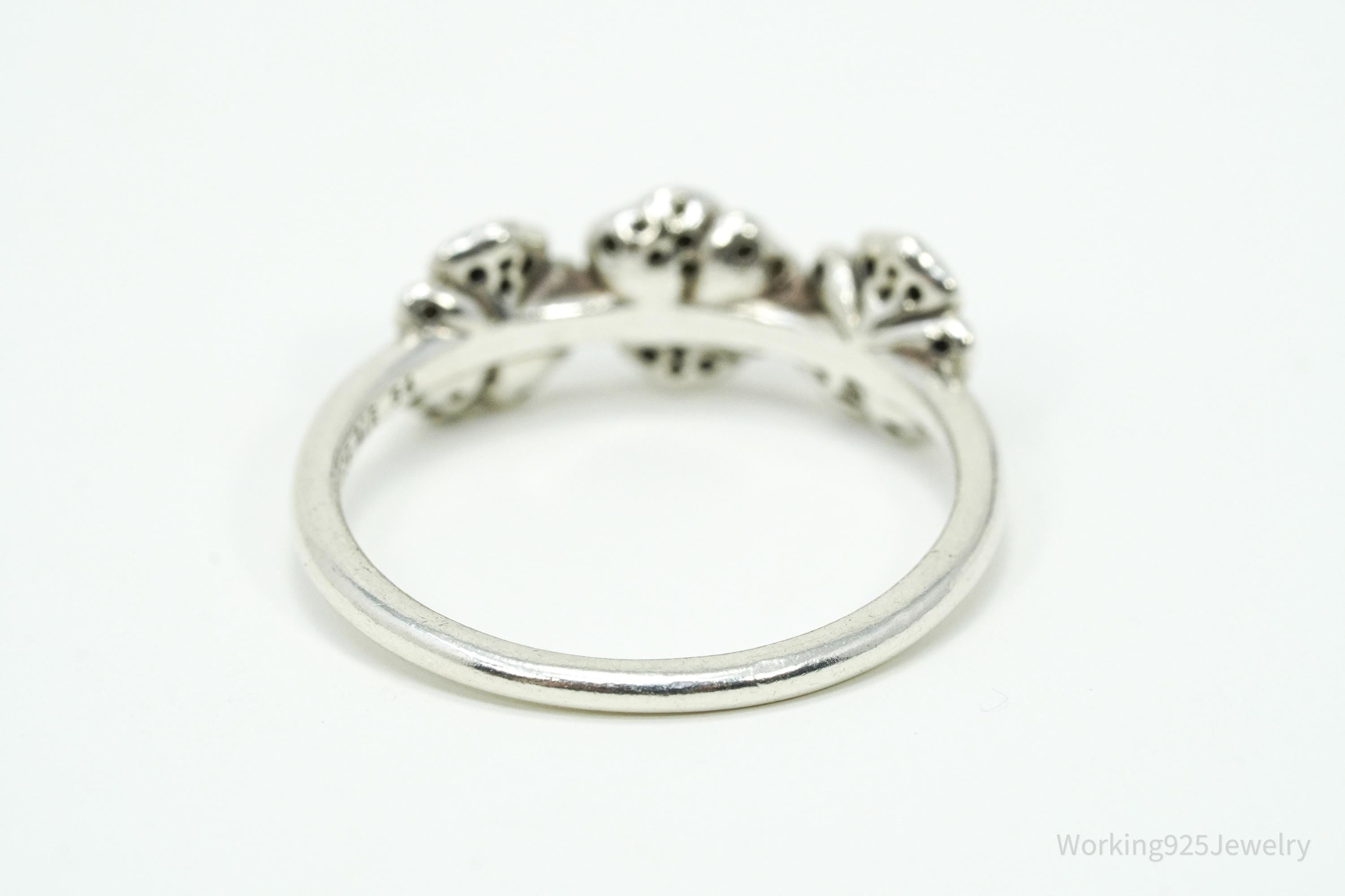 Designer Pandora Triple Pansies Cubic Zirconia Sterling Silver Ring - Size 6.75