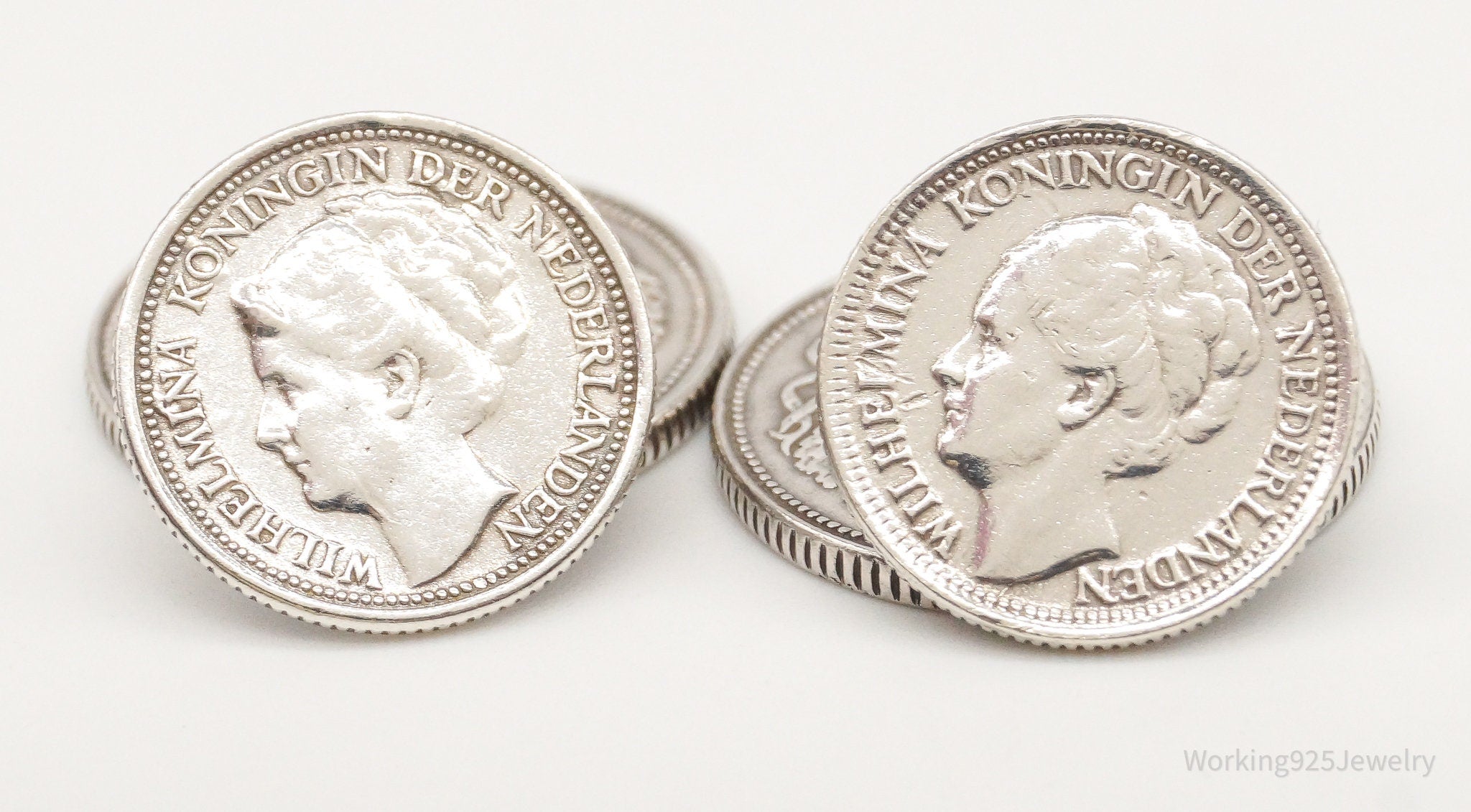 Vintage Wilhelmina Koningin Der Nederlanden Coins Silver Cufflinks