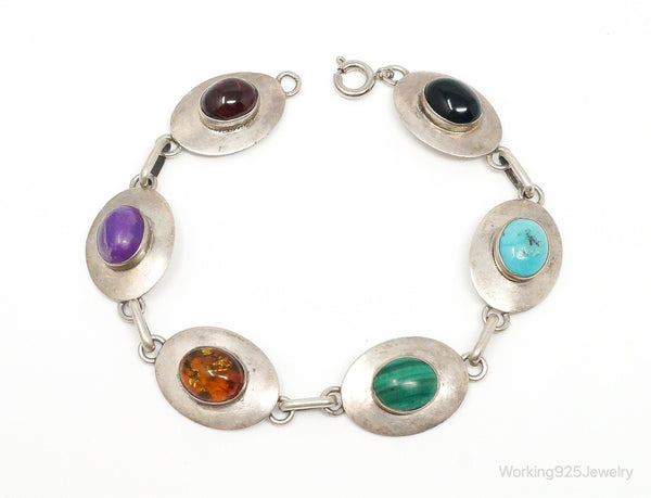 Vintage Multi Gem Sterling Silver Bracelet