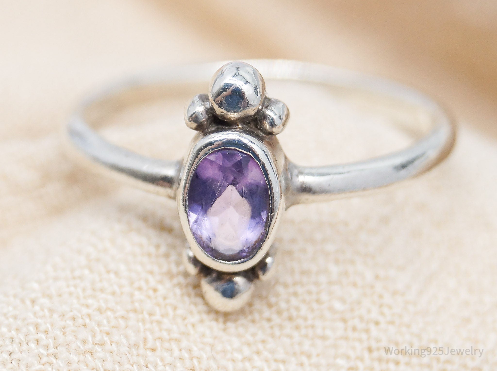 Vintage Amethyst Modernist Sterling Silver Ring - Size 8