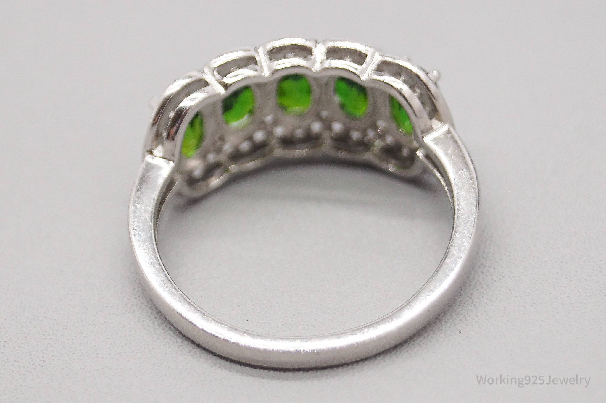 Green Chrome Diopside White Topaz Sterling Silver Ring - Size 9.75