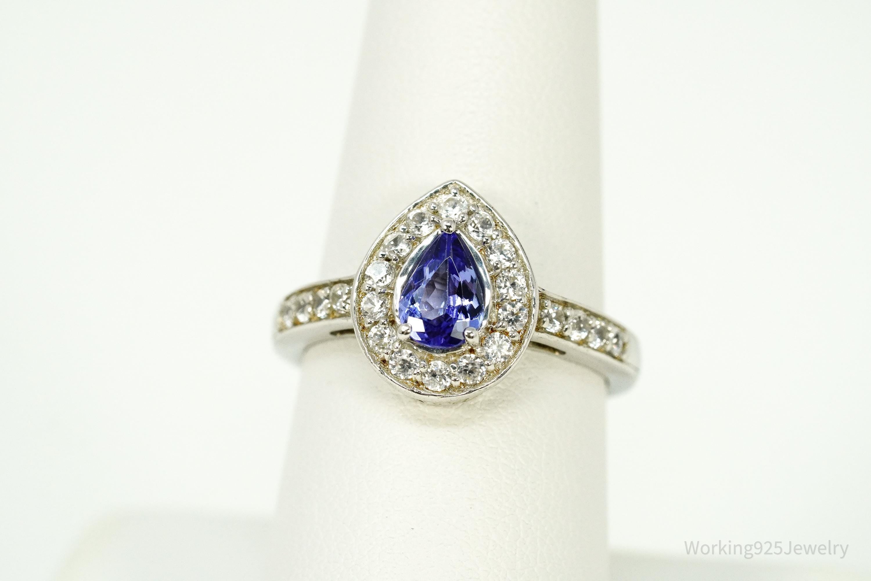 Tanzanite & White Zircon Rhodium Over Sterling Silver Ring - Size 8
