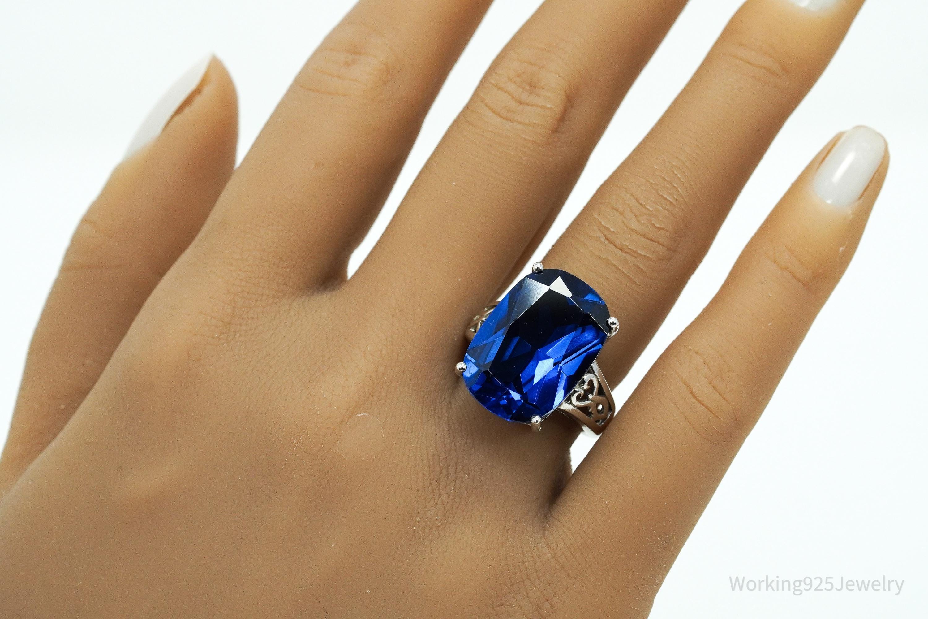 Lab Blue Spinel Rhodium Over Sterling Silver Ring Size 6.75