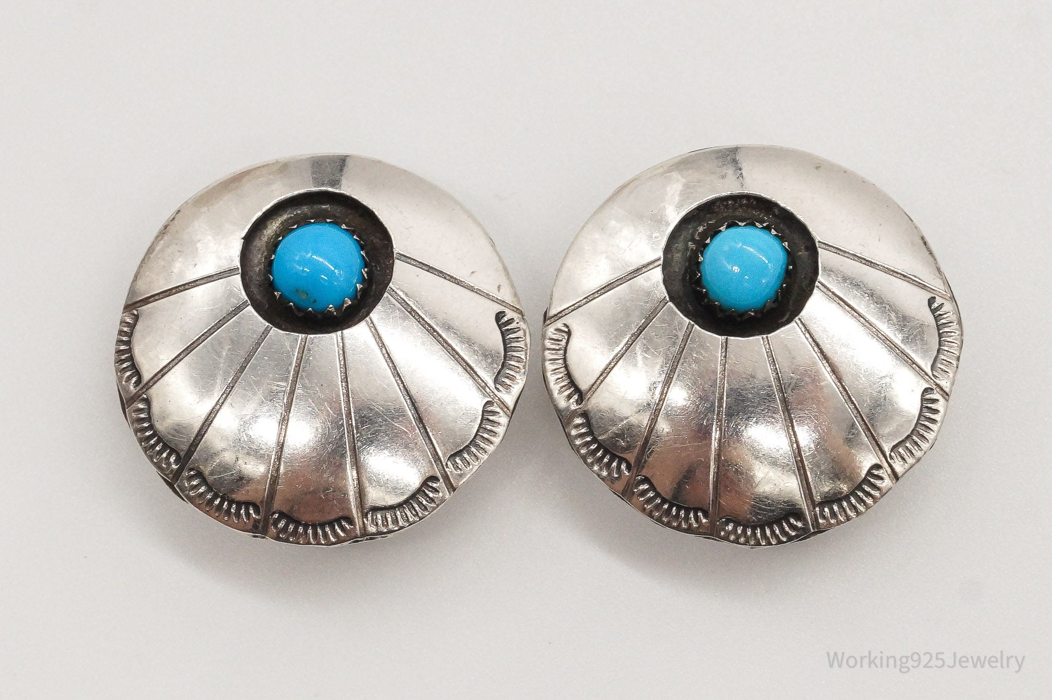 Vintage Native American Turquoise Sterling Silver Clip On Earrings