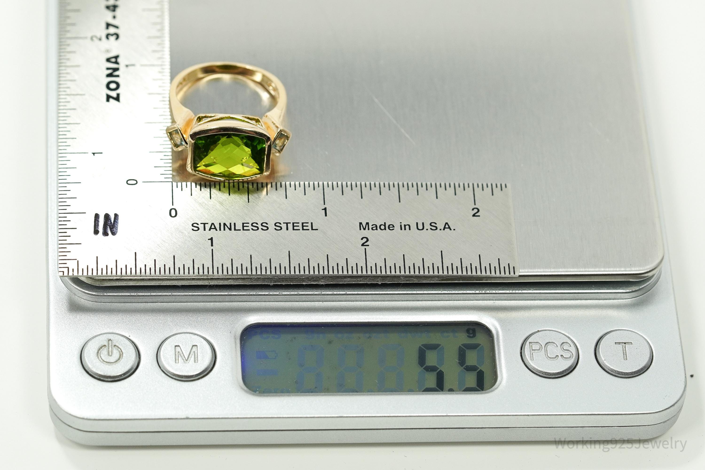 Designer Ross Simons Peridot & Blue Topaz Yellow Gold Over Sterling Silver Ring - Size 7