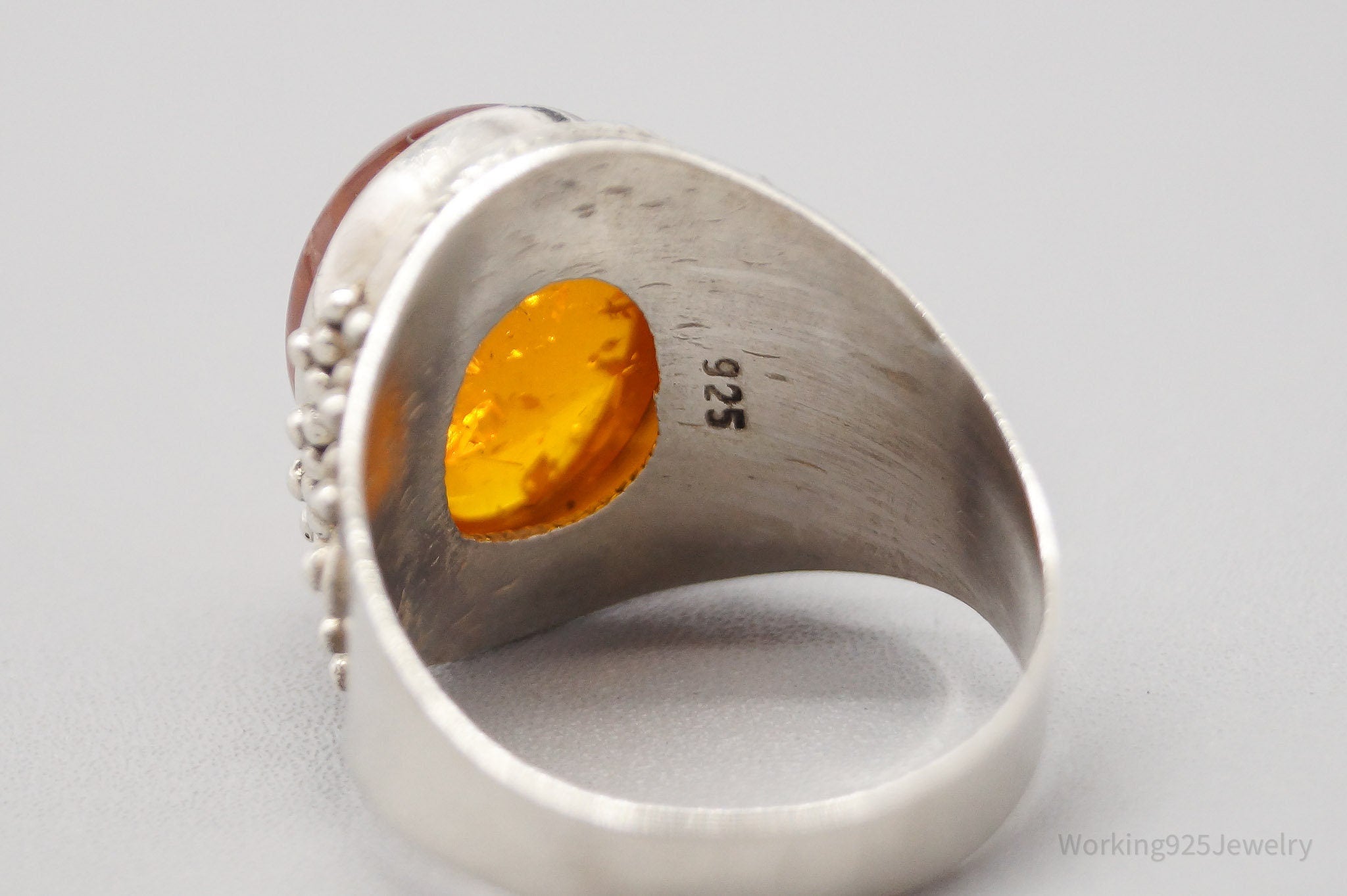 Vintage Amber Sterling Silver Ring - Size 9.75