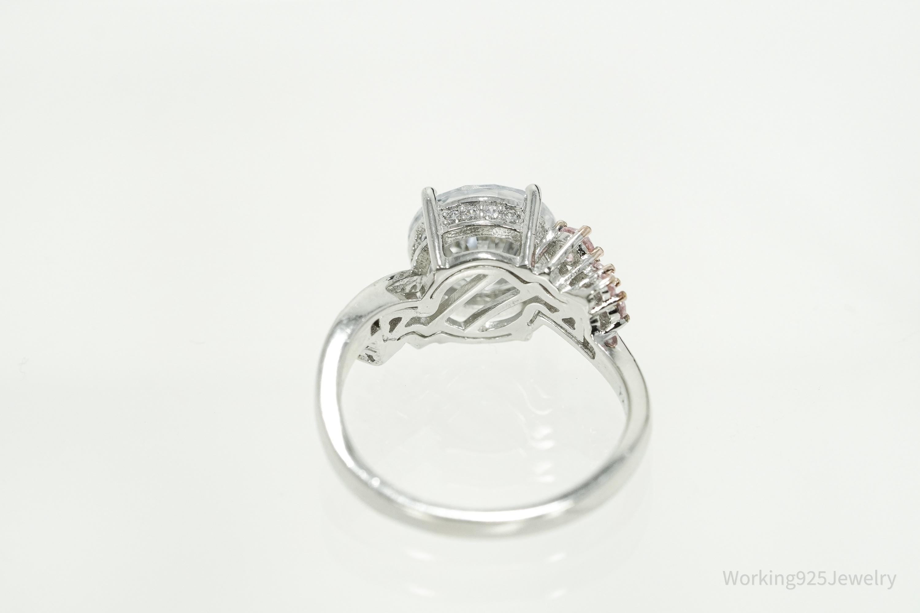 Vintage PAJ Pink & White Cubic Zirconia Sterling Silver Ring - Size 6