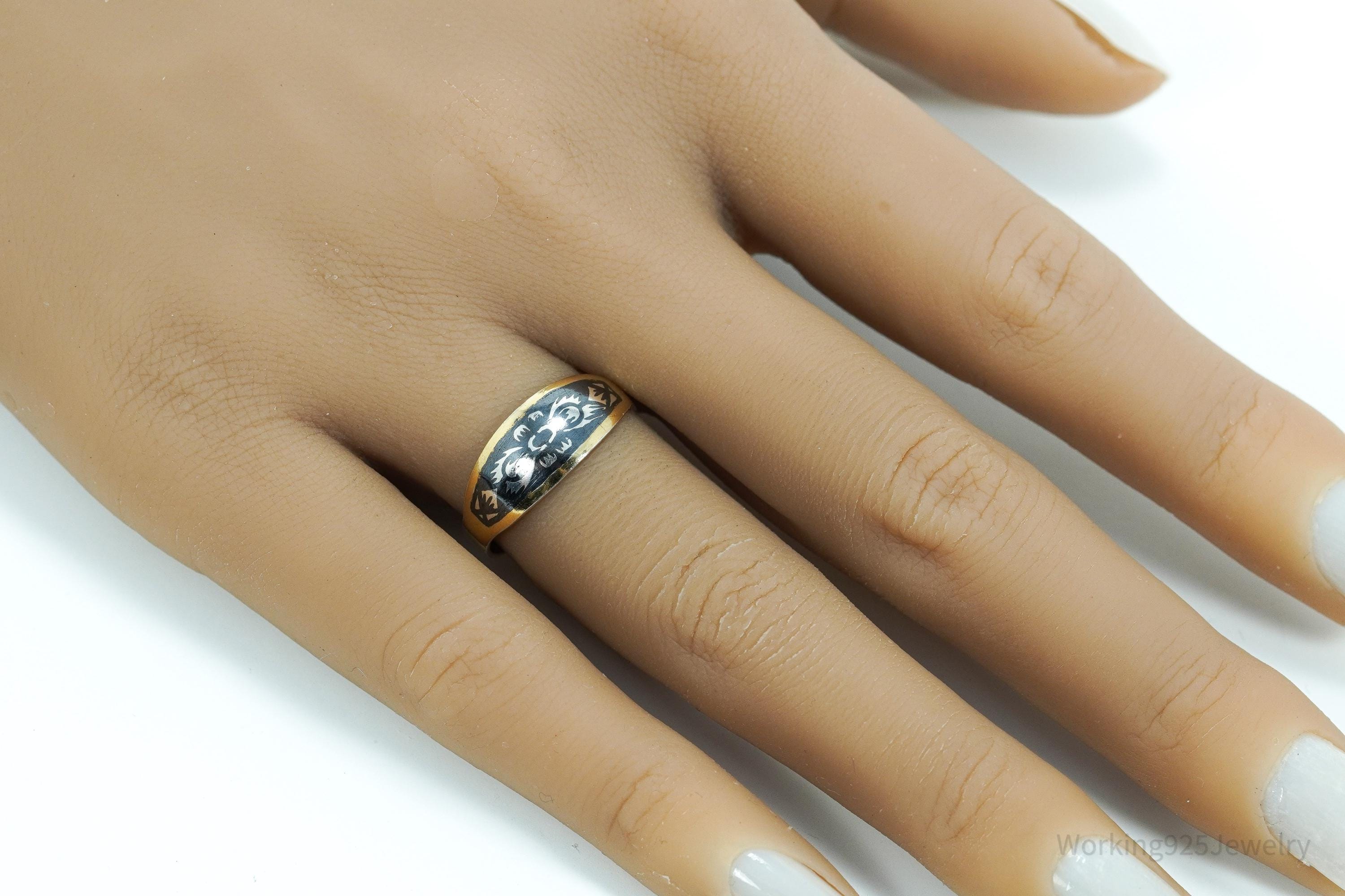 Antique Early 1900s Russian Gold Washed Sterling Silver Ring - Size 7.5