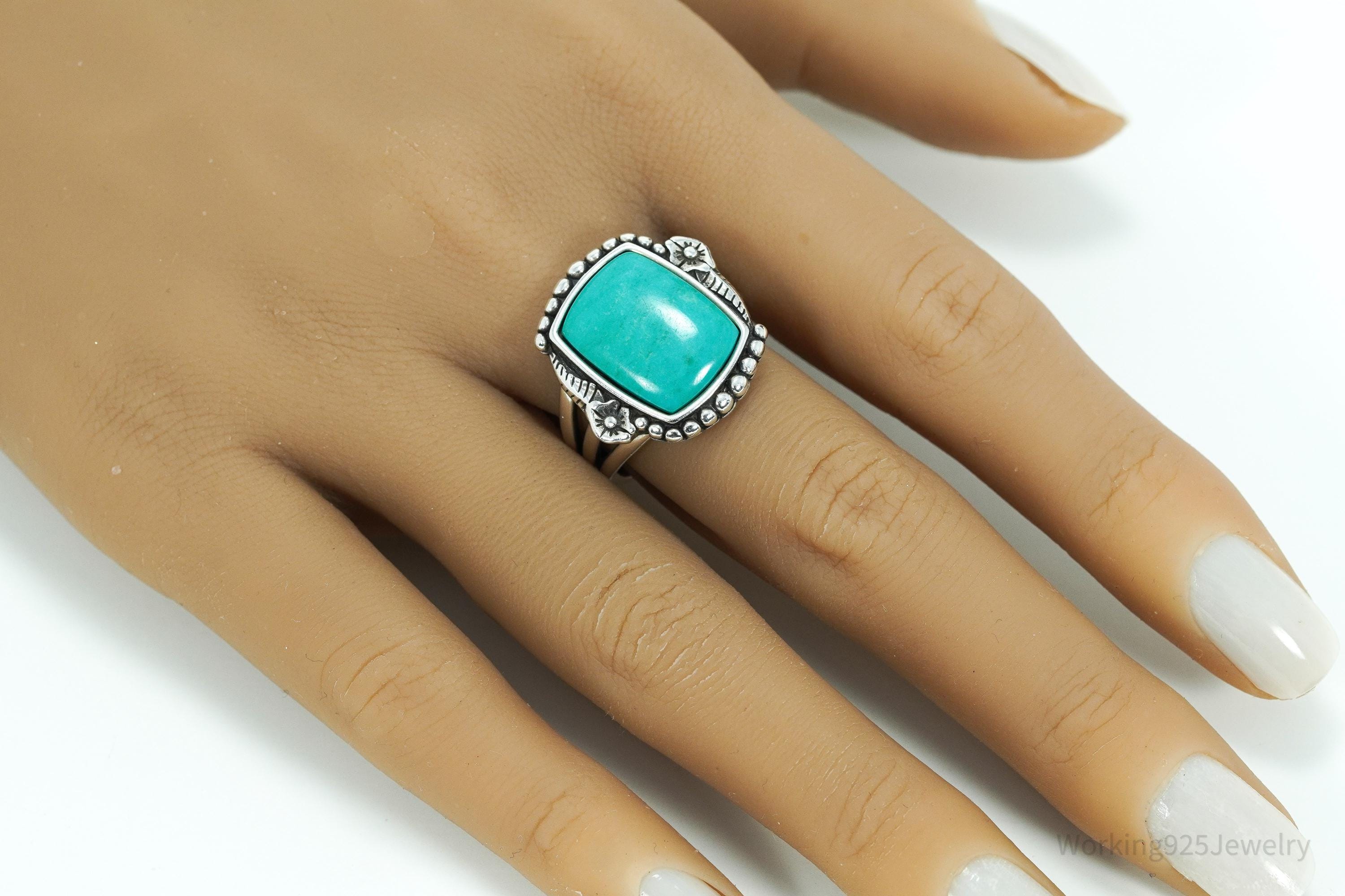 Vintage Native WJ Waldeck Johnson Turquoise Sterling Silver Ring Size 9
