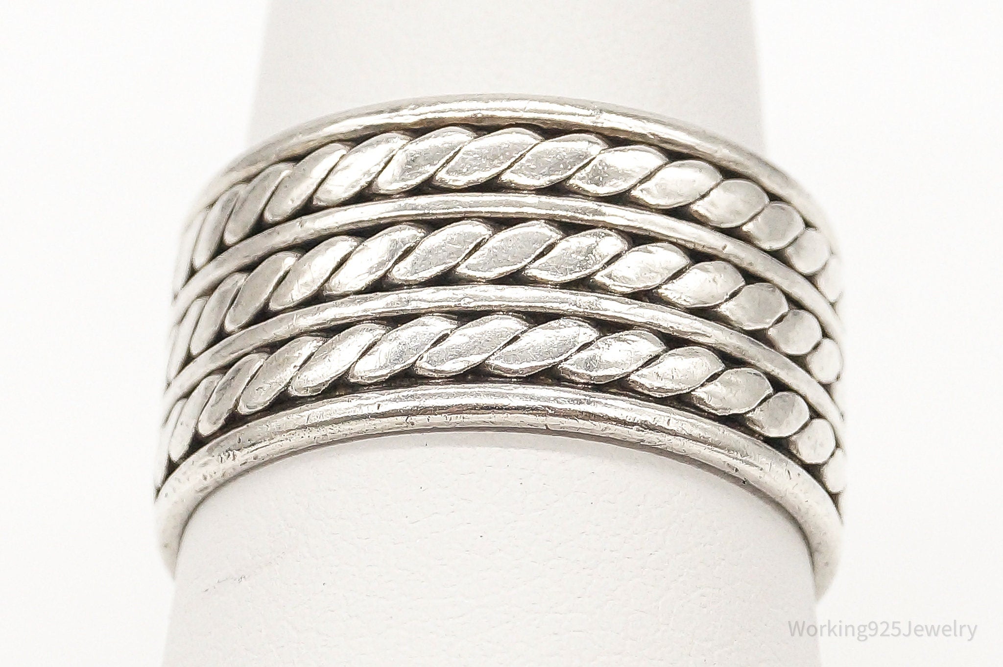 Vintage Modern Braid Rope Sterling Silver Band Ring - Size 9